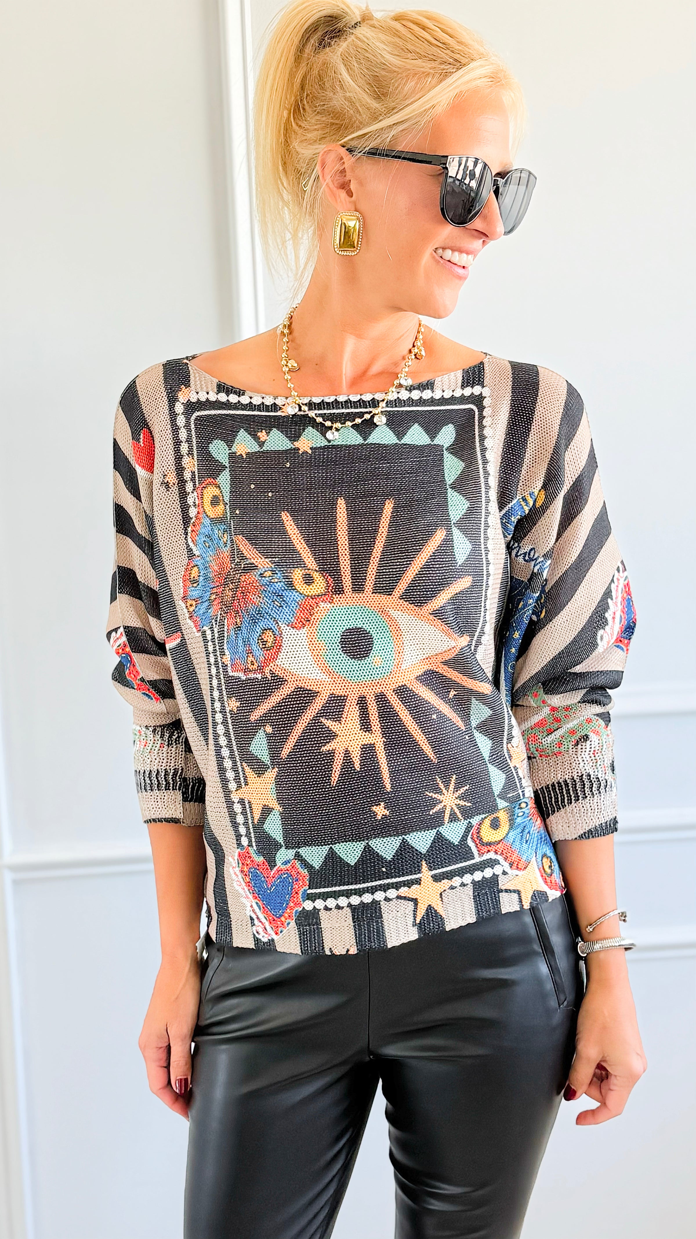 Celestial Eye Italian St Tropez Sweater-140 Sweaters-SORPRESA-Coastal Bloom Boutique, find the trendiest versions of the popular styles and looks Located in Indialantic, FL