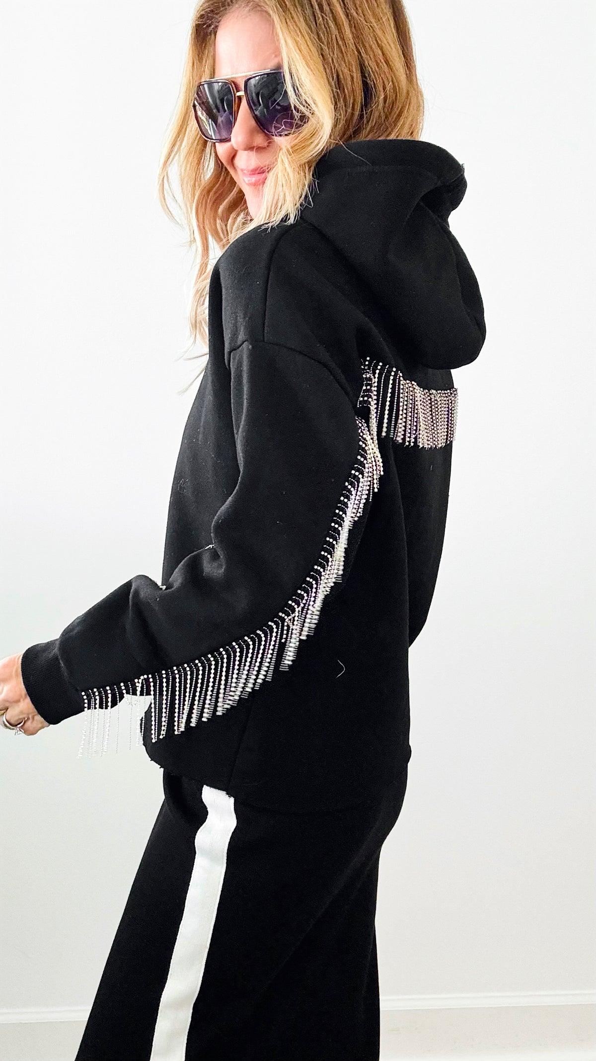 Fringe Detailed Pullover Sweater-Black-140 Sweaters-Rousseau-Coastal Bloom Boutique, find the trendiest versions of the popular styles and looks Located in Indialantic, FL