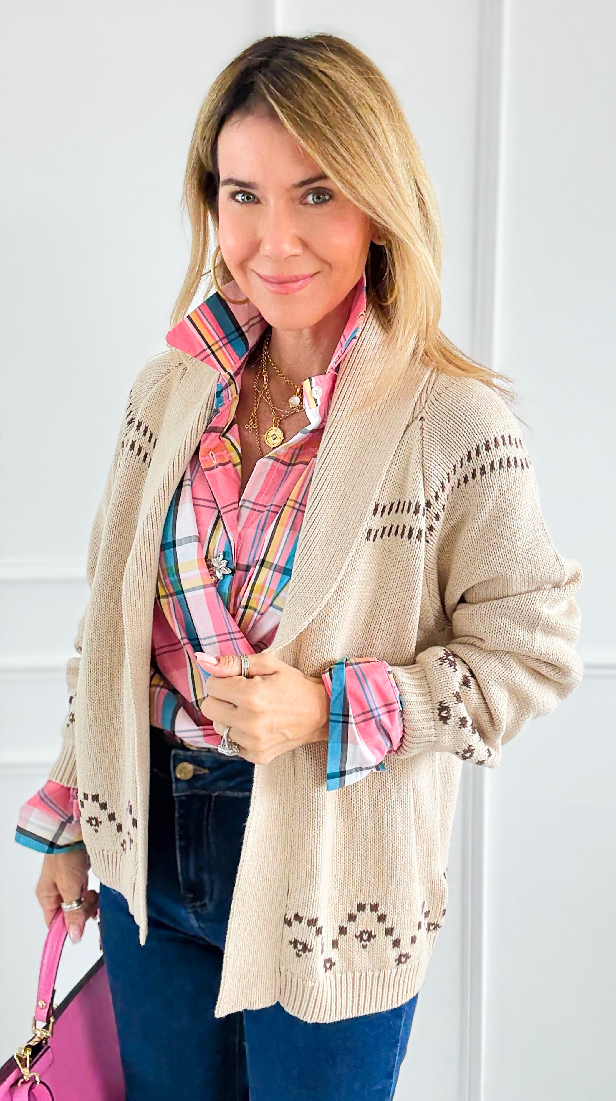 Jacquard Western Sweater Cardigan-140 Sweaters-Blu Pepper-Coastal Bloom Boutique, find the trendiest versions of the popular styles and looks Located in Indialantic, FL