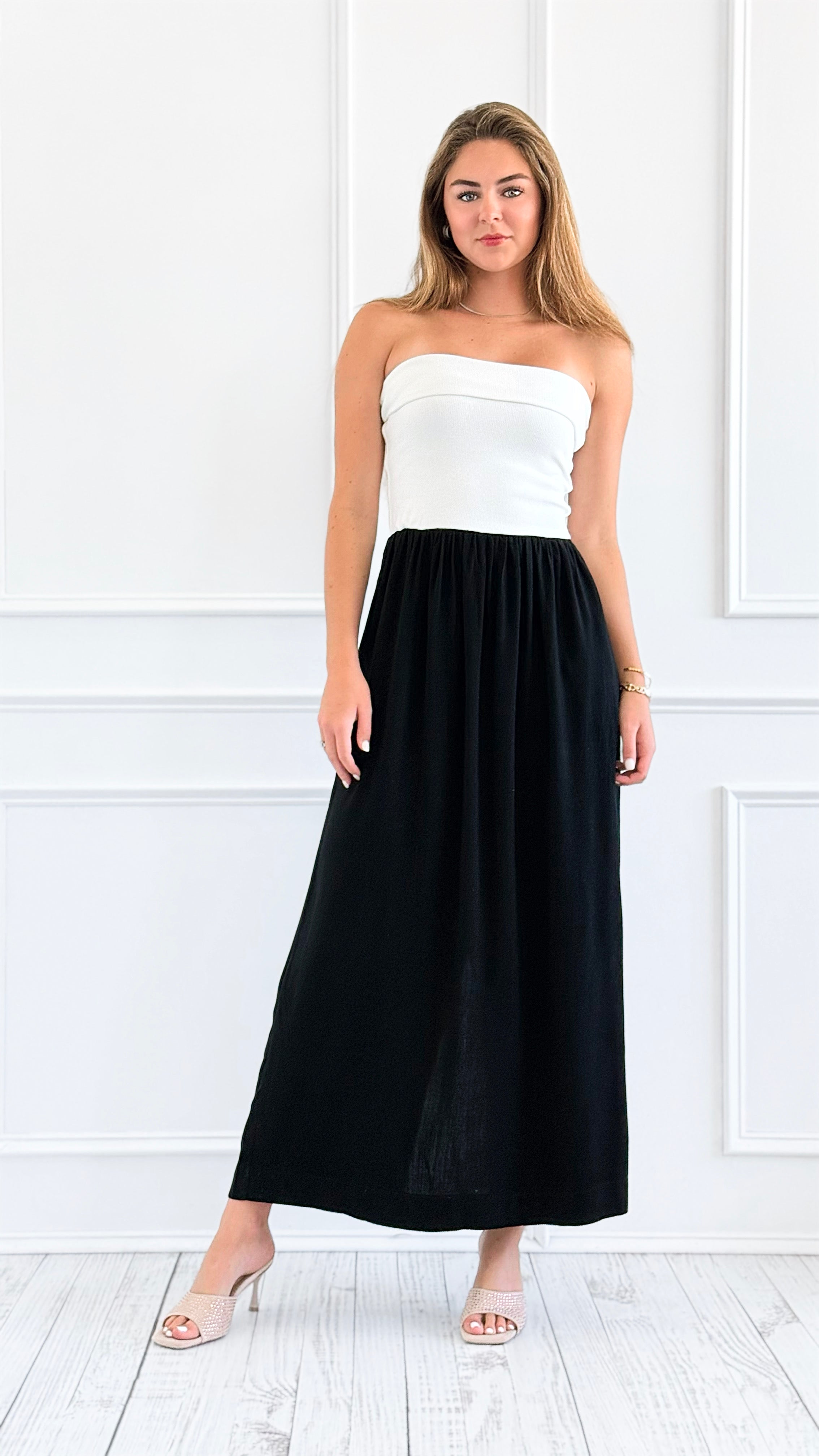 Two-Tone Strapless Maxi Dress-200 Dresses/Jumpsuits/Rompers-HYFVE-Coastal Bloom Boutique, find the trendiest versions of the popular styles and looks Located in Indialantic, FL