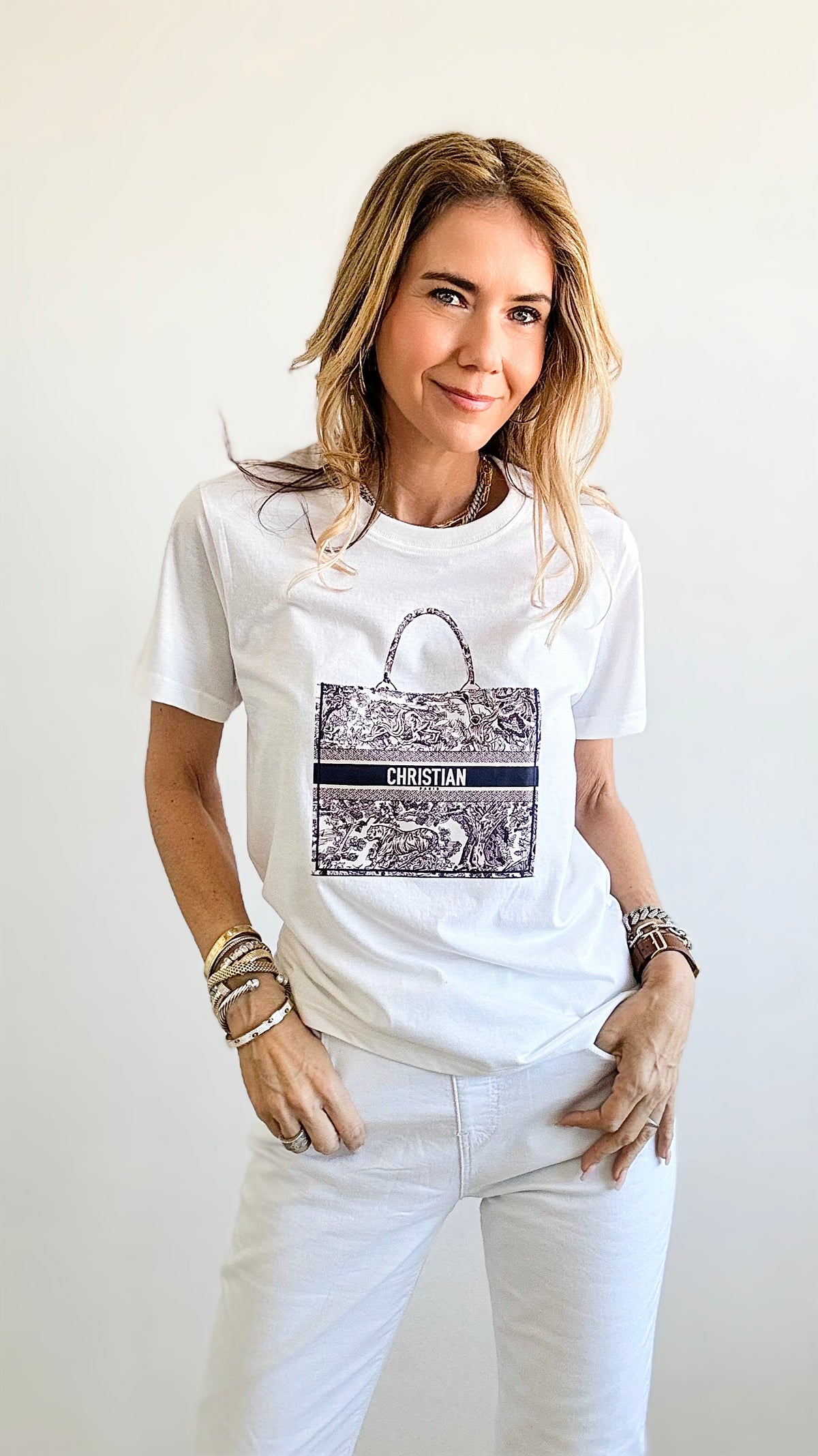 Adiorable Bag Print T-Shirt - White-110 Short Sleeve Tops-Chasing Bandits-Coastal Bloom Boutique, find the trendiest versions of the popular styles and looks Located in Indialantic, FL