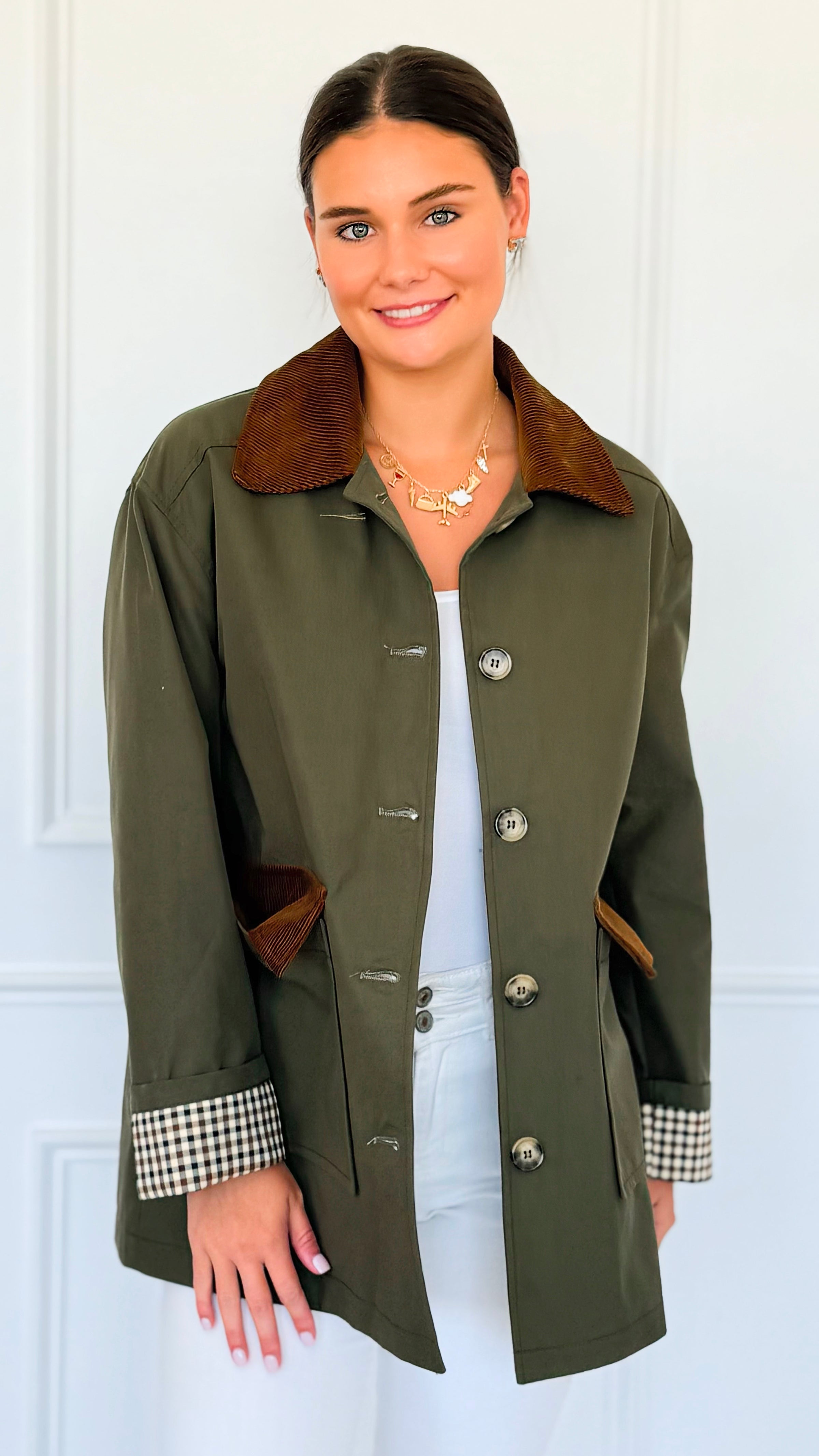 Corduroy Detail Utility Jacket-160 Jackets-AZUL MONACO-Coastal Bloom Boutique, find the trendiest versions of the popular styles and looks Located in Indialantic, FL
