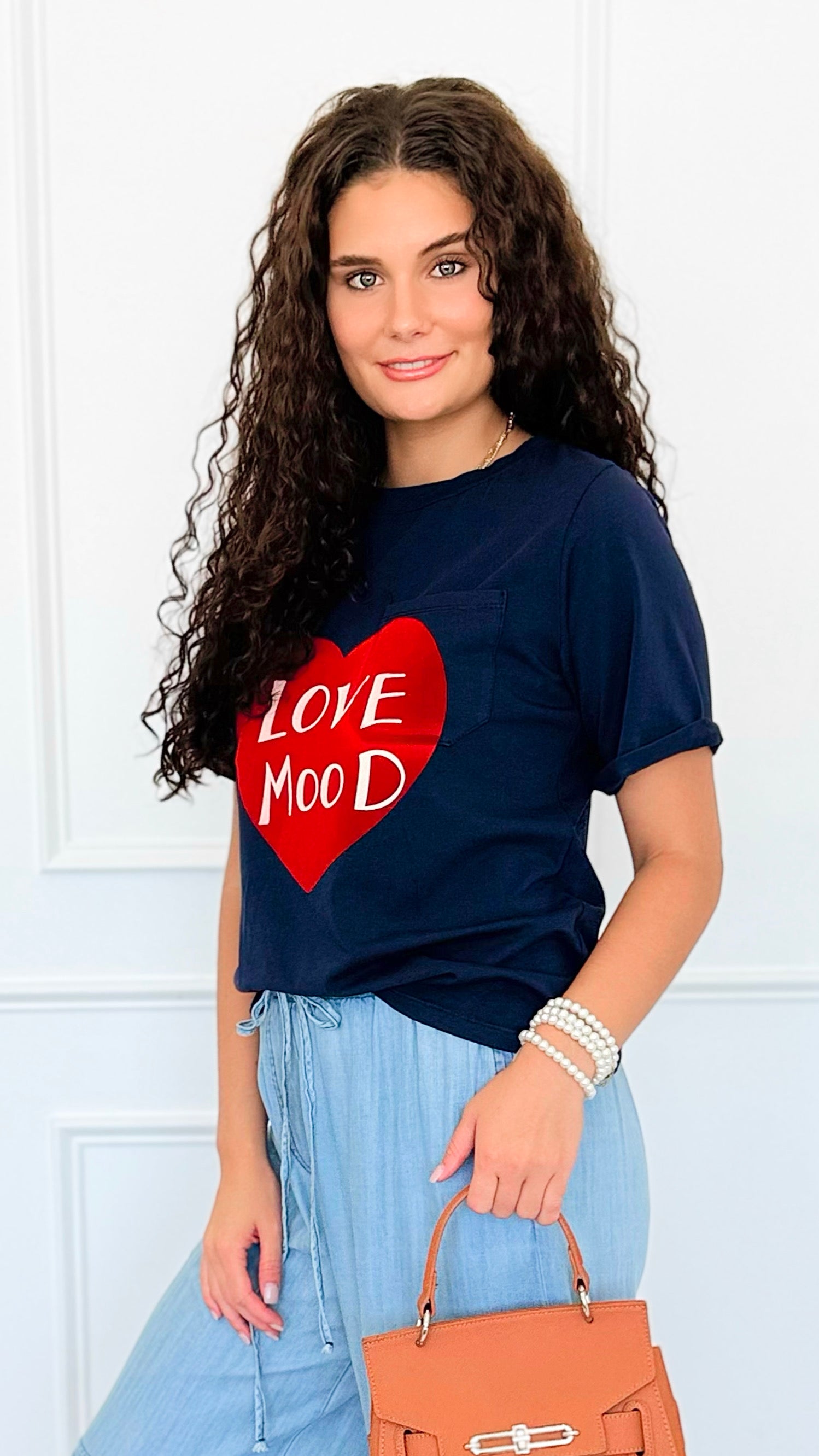 Love Mood Italian Graphic tee- Navy-110 short Sleeve Top-V SKY-Coastal Bloom Boutique, find the trendiest versions of the popular styles and looks Located in Indialantic, FL