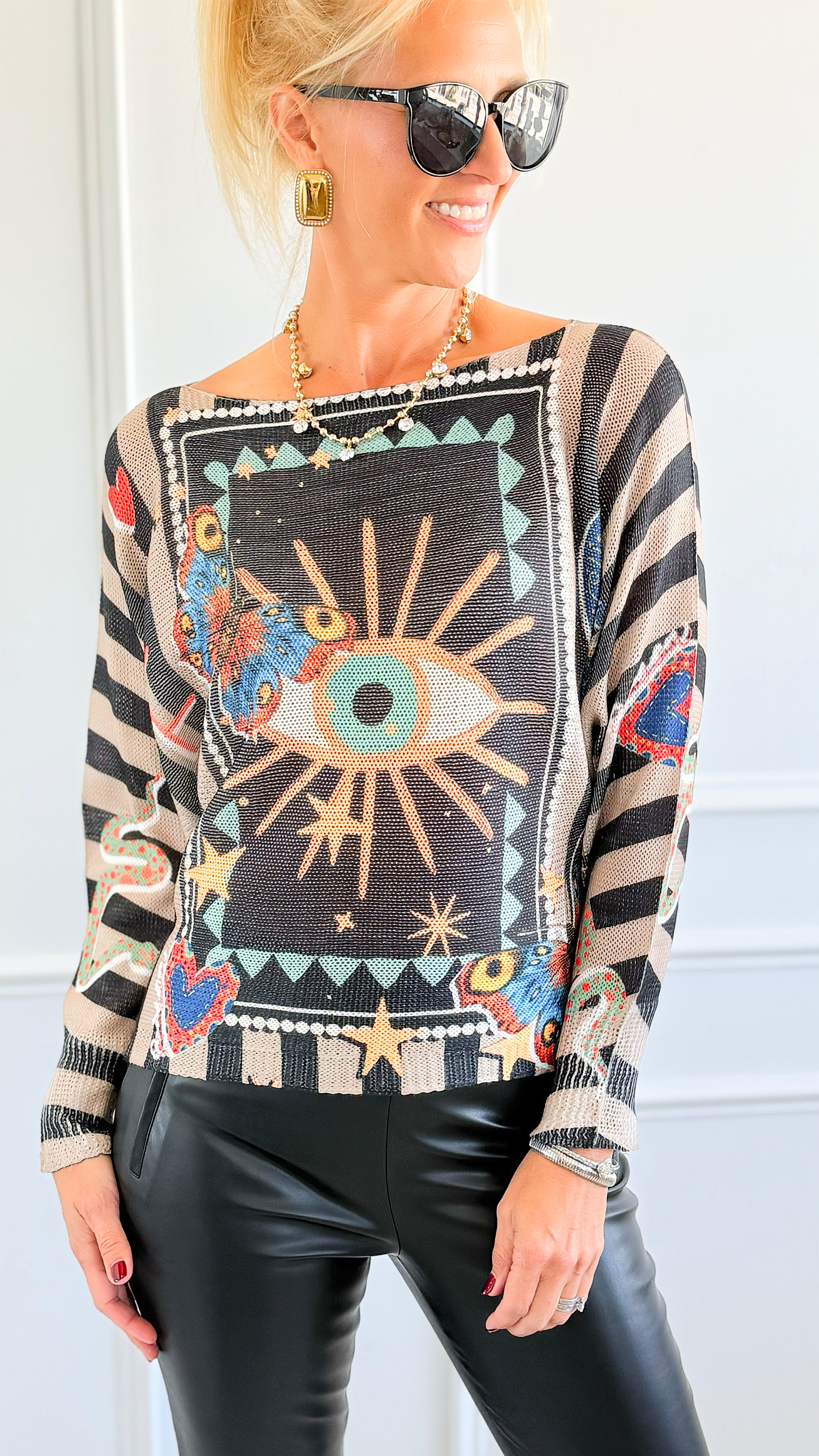 Celestial Eye Italian St Tropez Sweater-140 Sweaters-SORPRESA-Coastal Bloom Boutique, find the trendiest versions of the popular styles and looks Located in Indialantic, FL