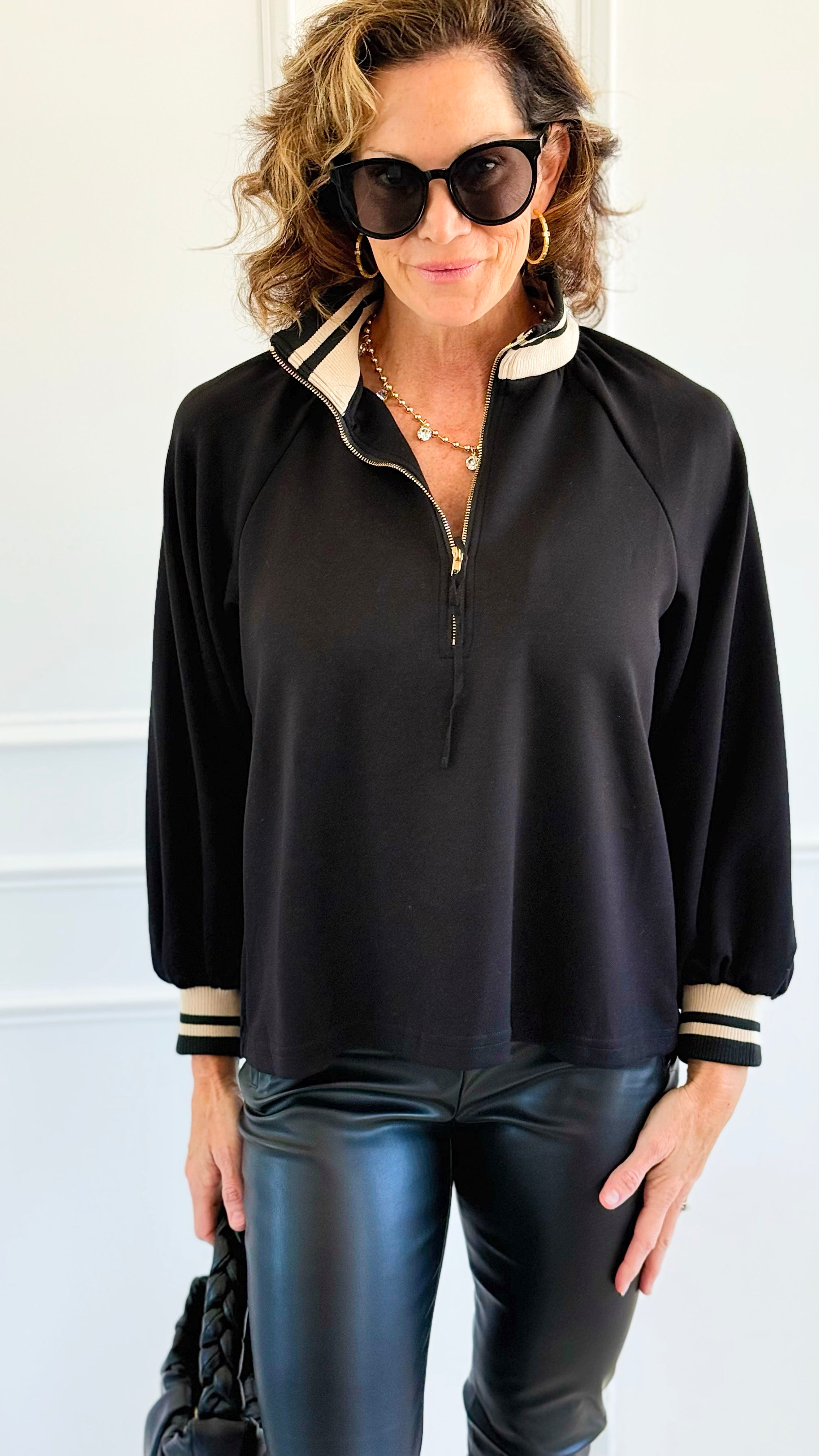 Metro Stripe Collar Top-130 Long Sleeve Tops-ENTRO-Coastal Bloom Boutique, find the trendiest versions of the popular styles and looks Located in Indialantic, FL