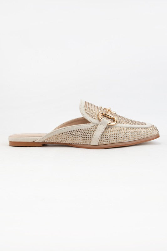 Horsebit Bejeweled Loafer Mule - Beige-250 Shoes-CCOCCI-Coastal Bloom Boutique, find the trendiest versions of the popular styles and looks Located in Indialantic, FL