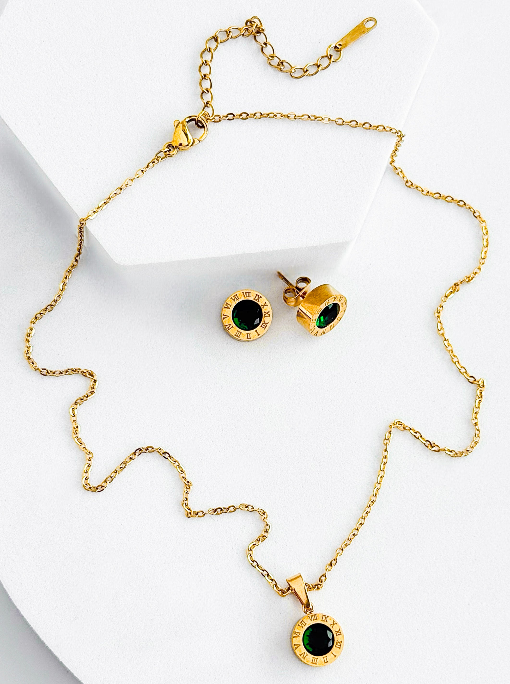 Stainless Steel Roman Numeral Pendant Set - Emerald-230 Jewelry-Impression-Coastal Bloom Boutique, find the trendiest versions of the popular styles and looks Located in Indialantic, FL