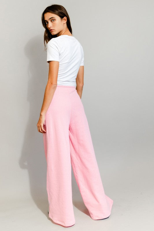 Wide Leg French Terry Pants - Pink-170 Bottoms-BucketList-Coastal Bloom Boutique, find the trendiest versions of the popular styles and looks Located in Indialantic, FL