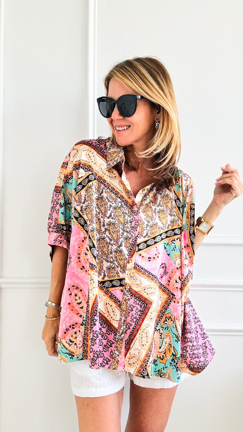 Printed Half Sleeve Blouse Top-110 Short Sleeve Tops-EESOME-Coastal Bloom Boutique, find the trendiest versions of the popular styles and looks Located in Indialantic, FL