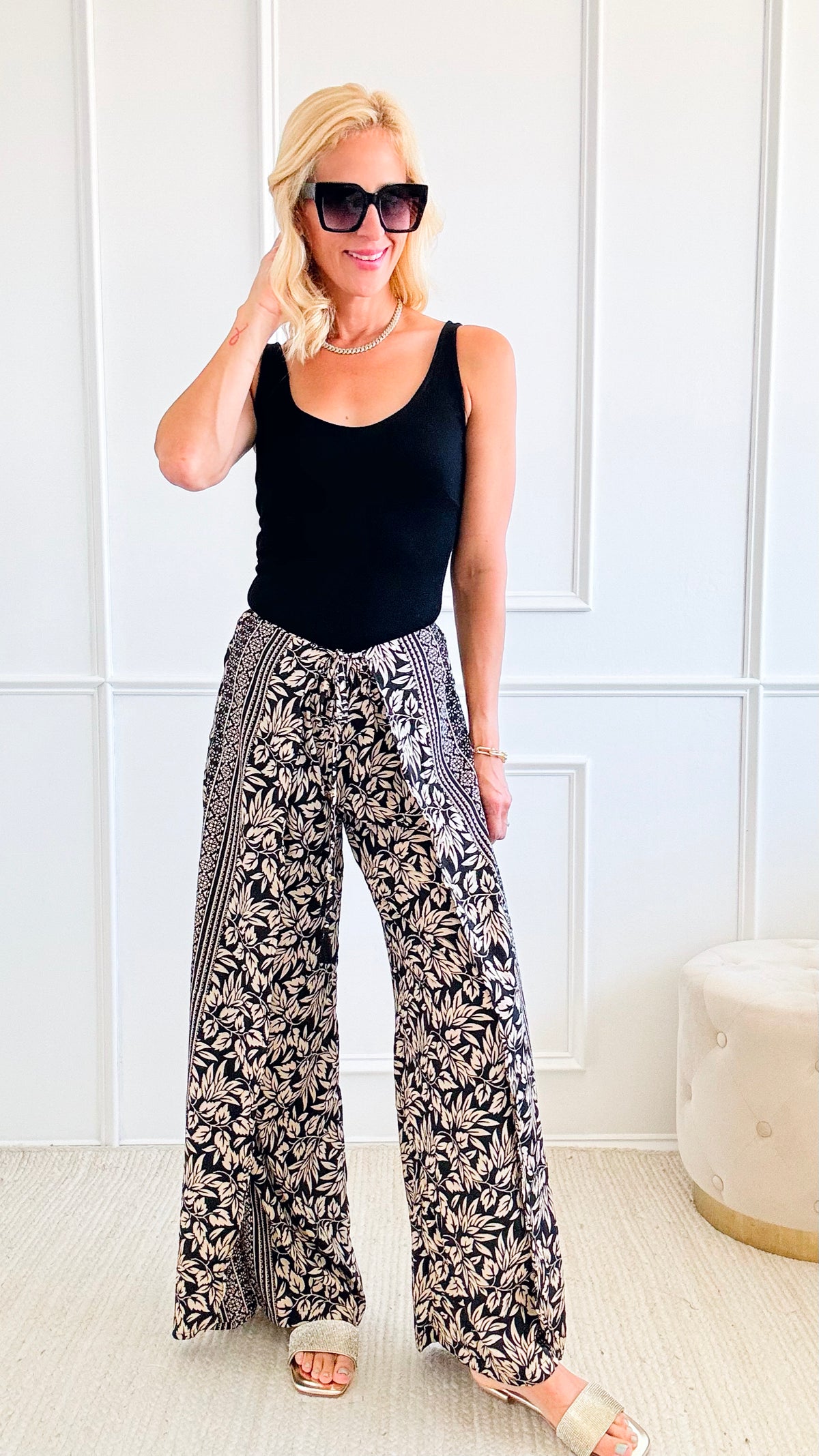 Leaves Printed Wrap Pants-170 Bottoms-Fashion Fuse-Coastal Bloom Boutique, find the trendiest versions of the popular styles and looks Located in Indialantic, FL