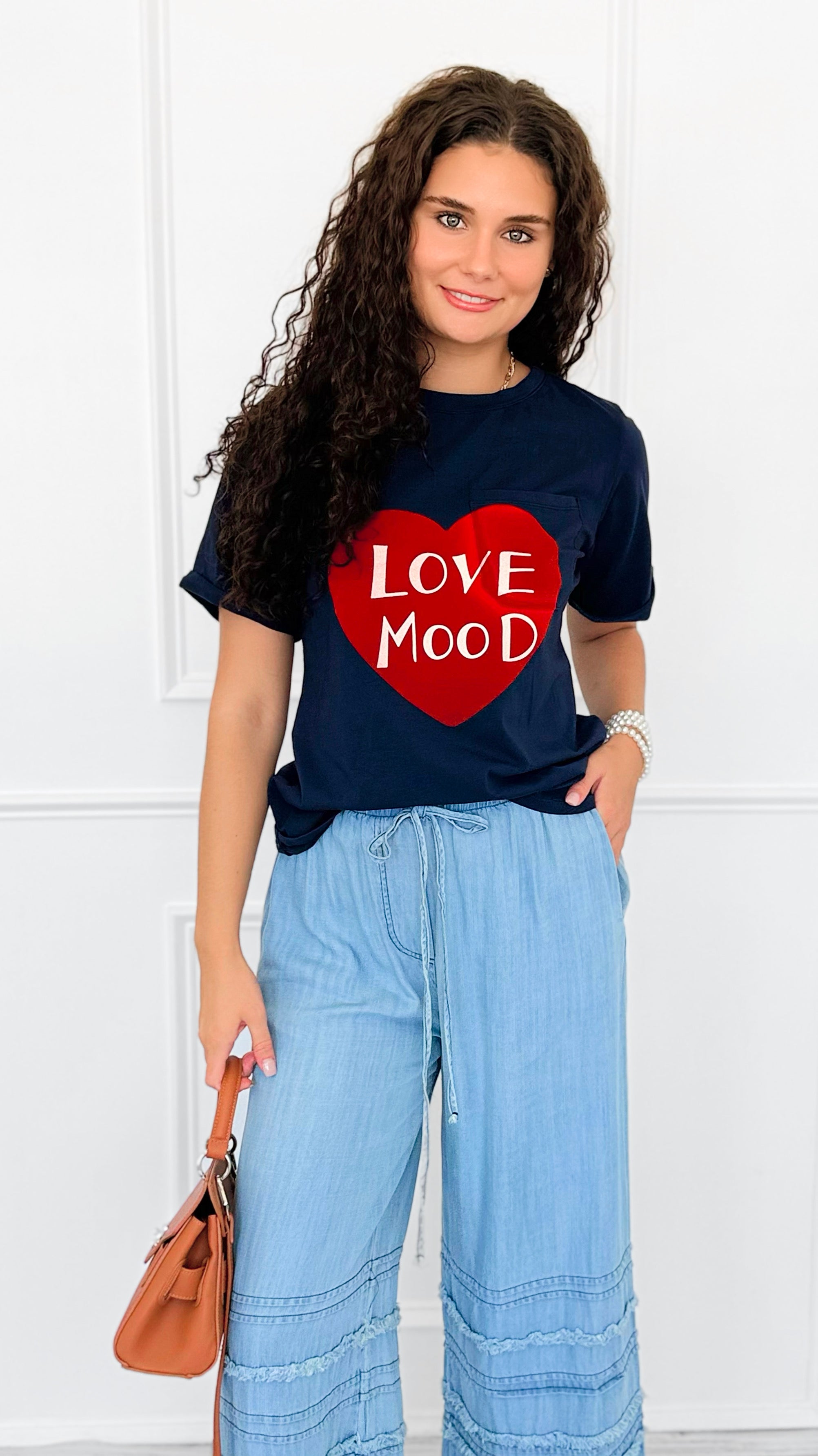 Love Mood Italian Graphic tee- Navy-110 short Sleeve Top-V SKY-Coastal Bloom Boutique, find the trendiest versions of the popular styles and looks Located in Indialantic, FL
