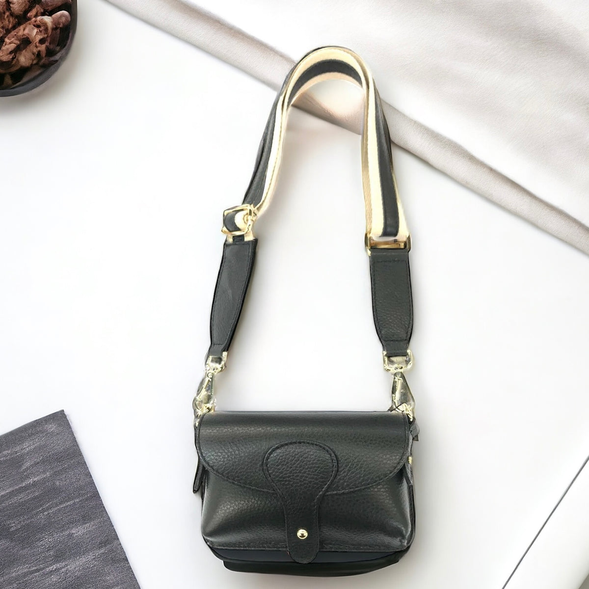 Mini Leather Messenger Crossbody Bag- Black-240 Bags-BC Handbags-Coastal Bloom Boutique, find the trendiest versions of the popular styles and looks Located in Indialantic, FL