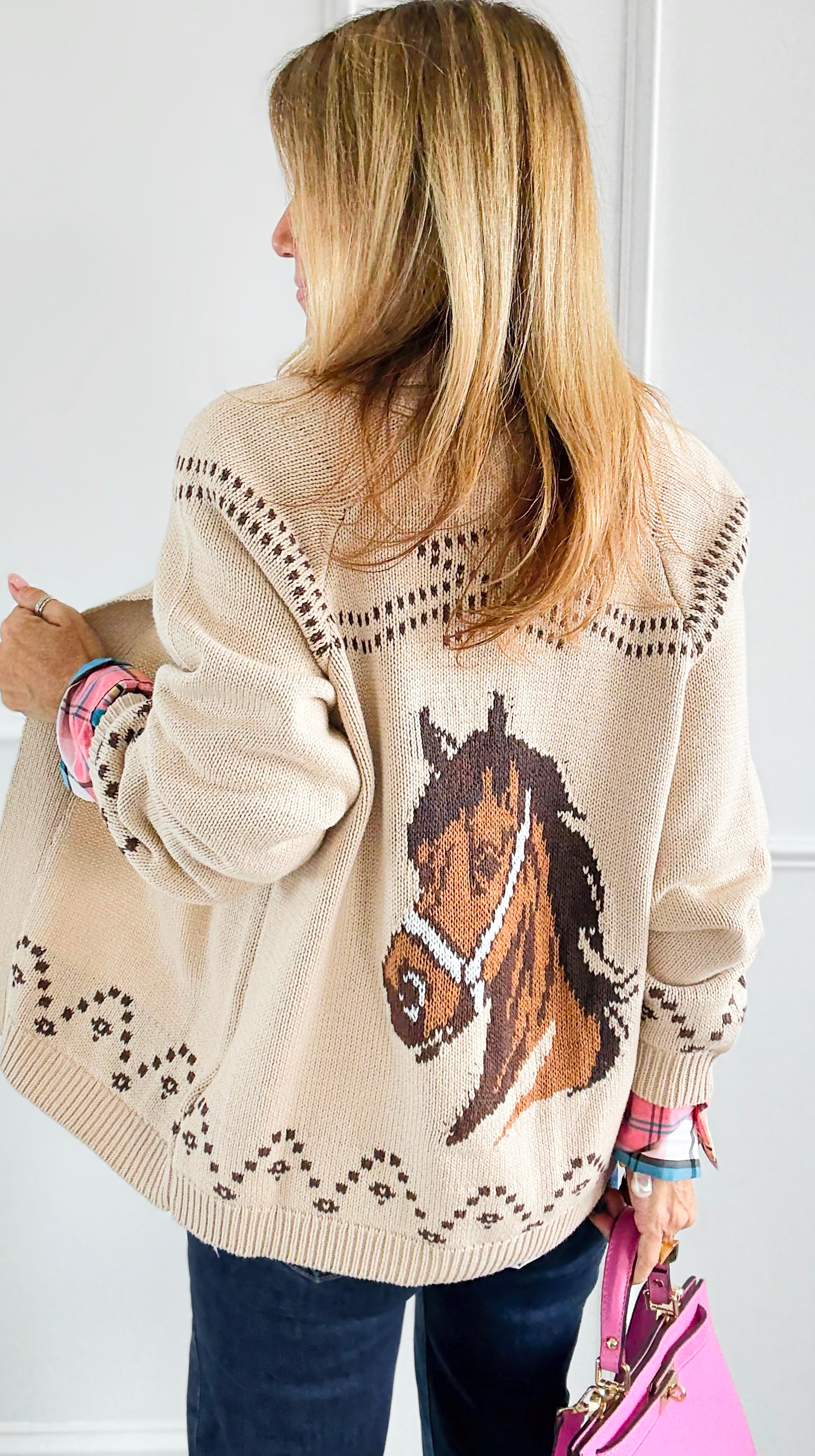 Jacquard Western Sweater Cardigan-140 Sweaters-Blu Pepper-Coastal Bloom Boutique, find the trendiest versions of the popular styles and looks Located in Indialantic, FL