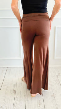 Fold Over Waist Comfy Palazzo Pants-Brown-100 Pants-Zenana-Coastal Bloom Boutique, find the trendiest versions of the popular styles and looks Located in Indialantic, FL