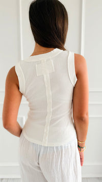 Sunday Stroll Button Tank Top - White-100 Sleeveless Tops-Blu Pepper-Coastal Bloom Boutique, find the trendiest versions of the popular styles and looks Located in Indialantic, FL