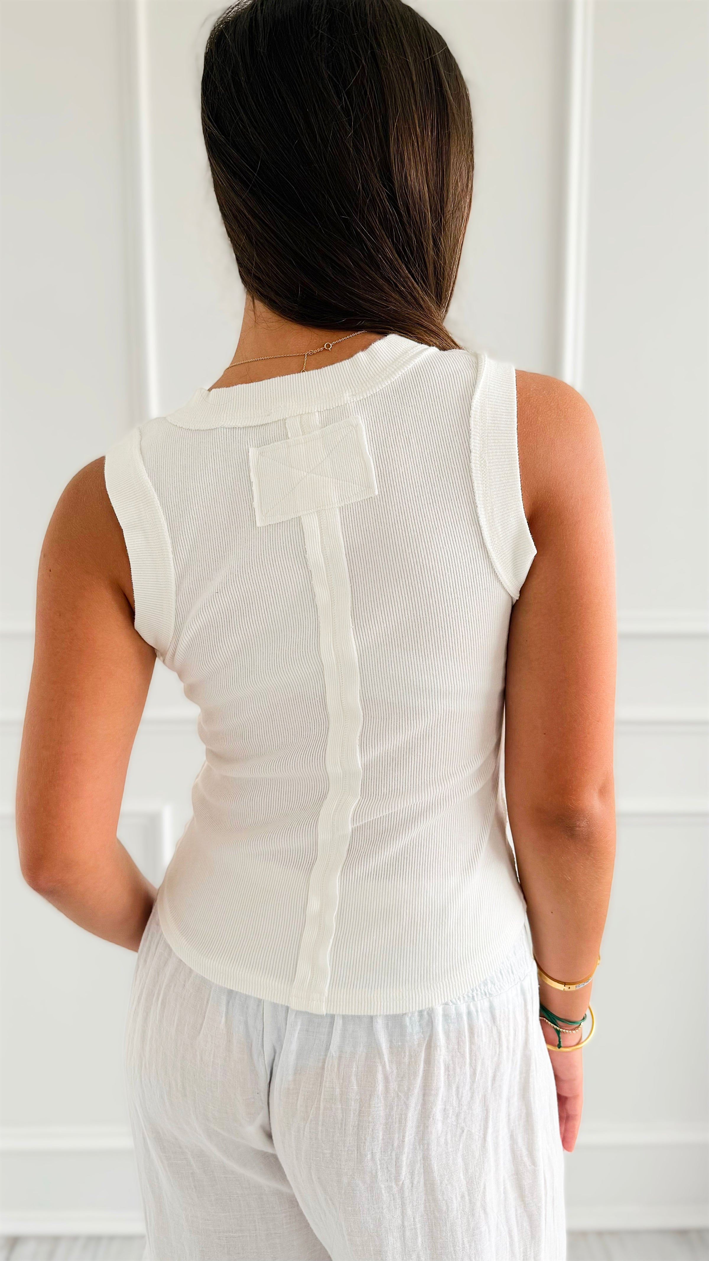 Sunday Stroll Button Tank Top - White-100 Sleeveless Tops-Blu Pepper-Coastal Bloom Boutique, find the trendiest versions of the popular styles and looks Located in Indialantic, FL