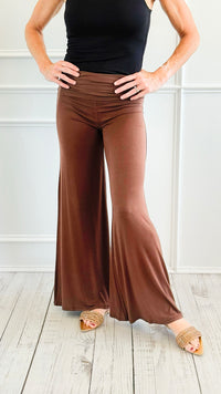 Fold Over Waist Comfy Palazzo Pants-Brown-100 Pants-Zenana-Coastal Bloom Boutique, find the trendiest versions of the popular styles and looks Located in Indialantic, FL