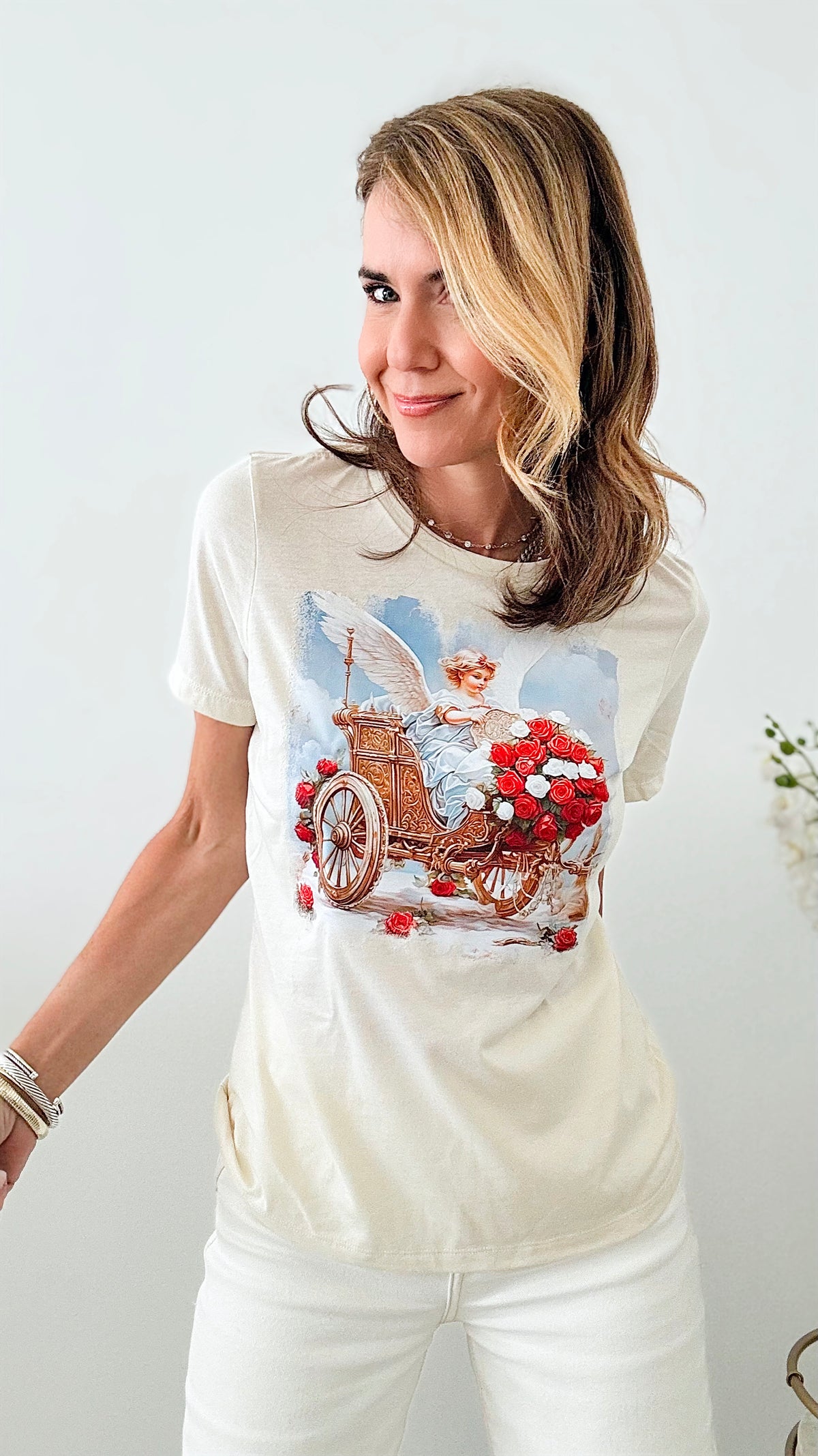Custom CB Heavenly Roses Tee-110 Short Sleeve Tops-Holly-Coastal Bloom Boutique, find the trendiest versions of the popular styles and looks Located in Indialantic, FL