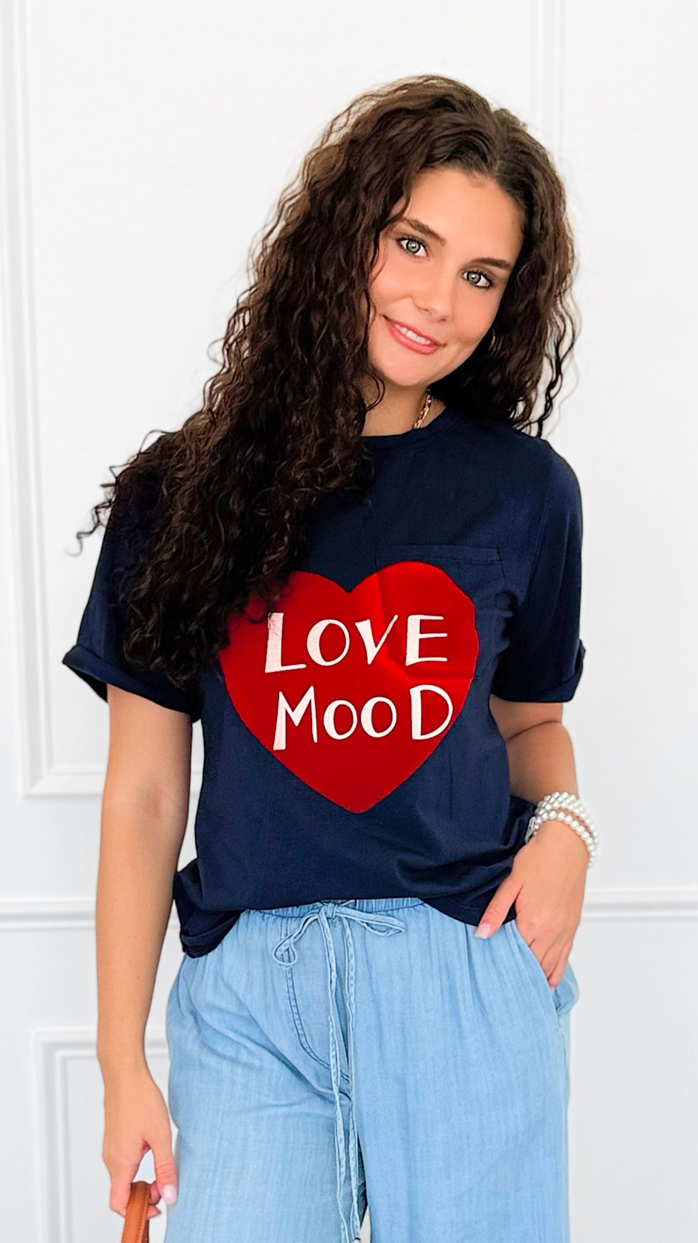 Love Mood Italian Graphic tee- Navy-110 short Sleeve Top-V SKY-Coastal Bloom Boutique, find the trendiest versions of the popular styles and looks Located in Indialantic, FL