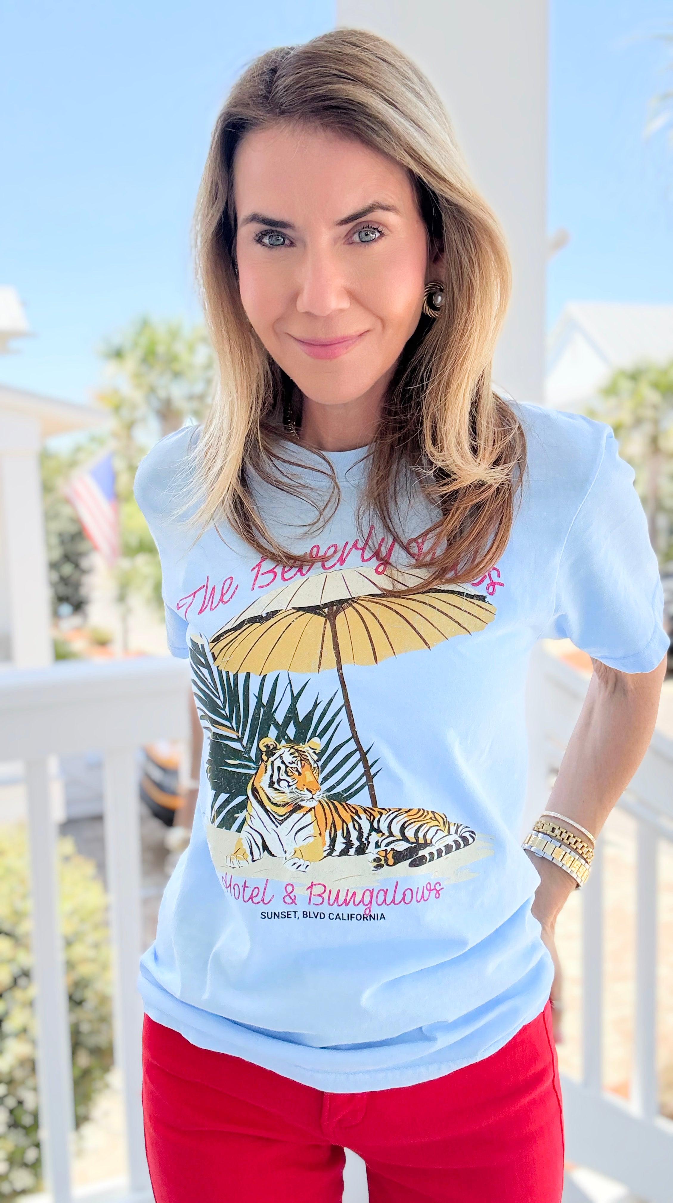 Beverly Hills Hotel T-Shirt-110 short Sleeve Top-FESTIVITEES-Coastal Bloom Boutique, find the trendiest versions of the popular styles and looks Located in Indialantic, FL