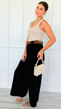 Velour Wide- Leg Pleated Italian Pant- Black-100 Pants-AZUL MONACO-Coastal Bloom Boutique, find the trendiest versions of the popular styles and looks Located in Indialantic, FL
