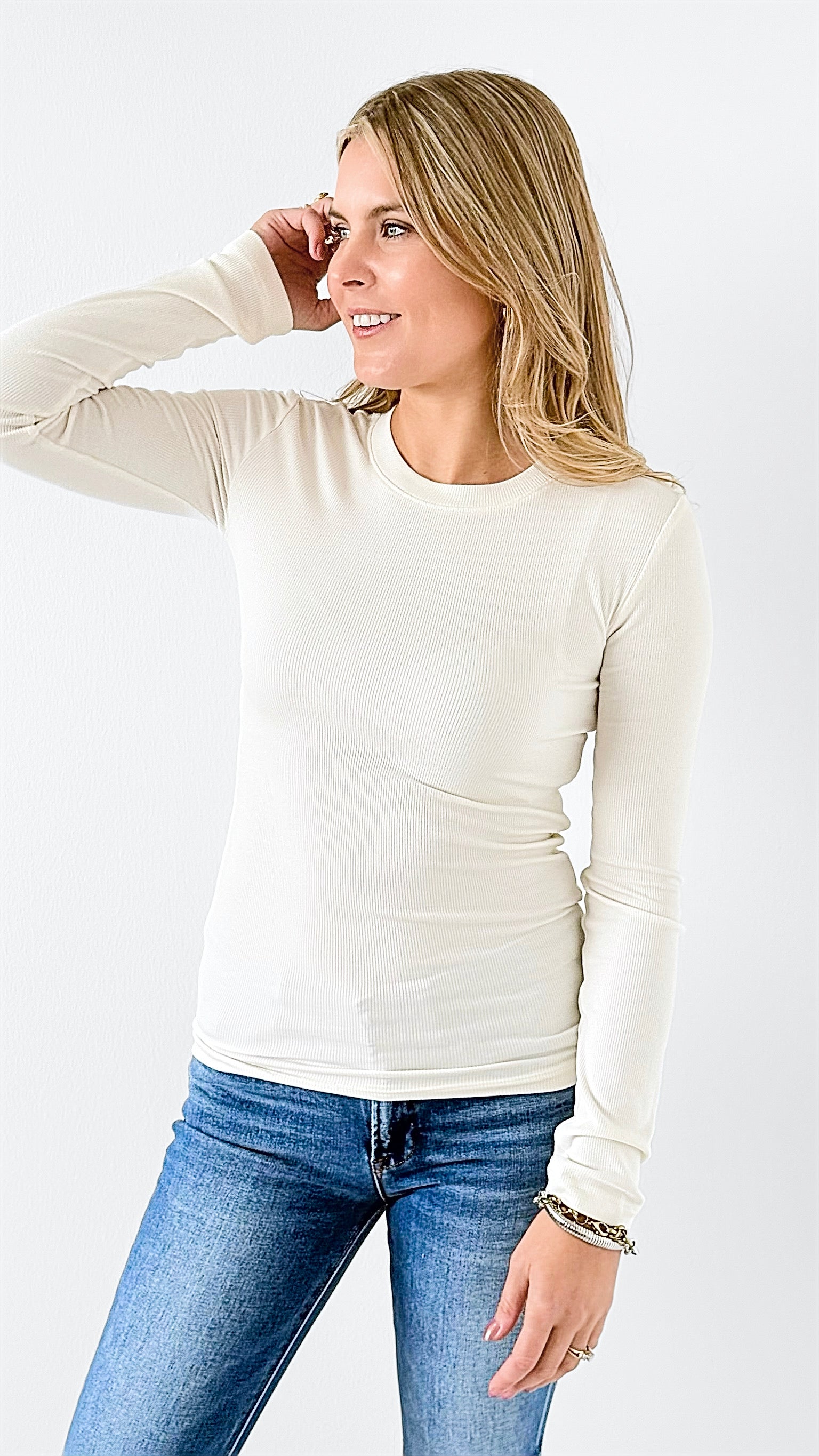Timeless Ribbed Knit Top - Off White-110 Long Sleeve Tops-Mono B-Coastal Bloom Boutique, find the trendiest versions of the popular styles and looks Located in Indialantic, FL