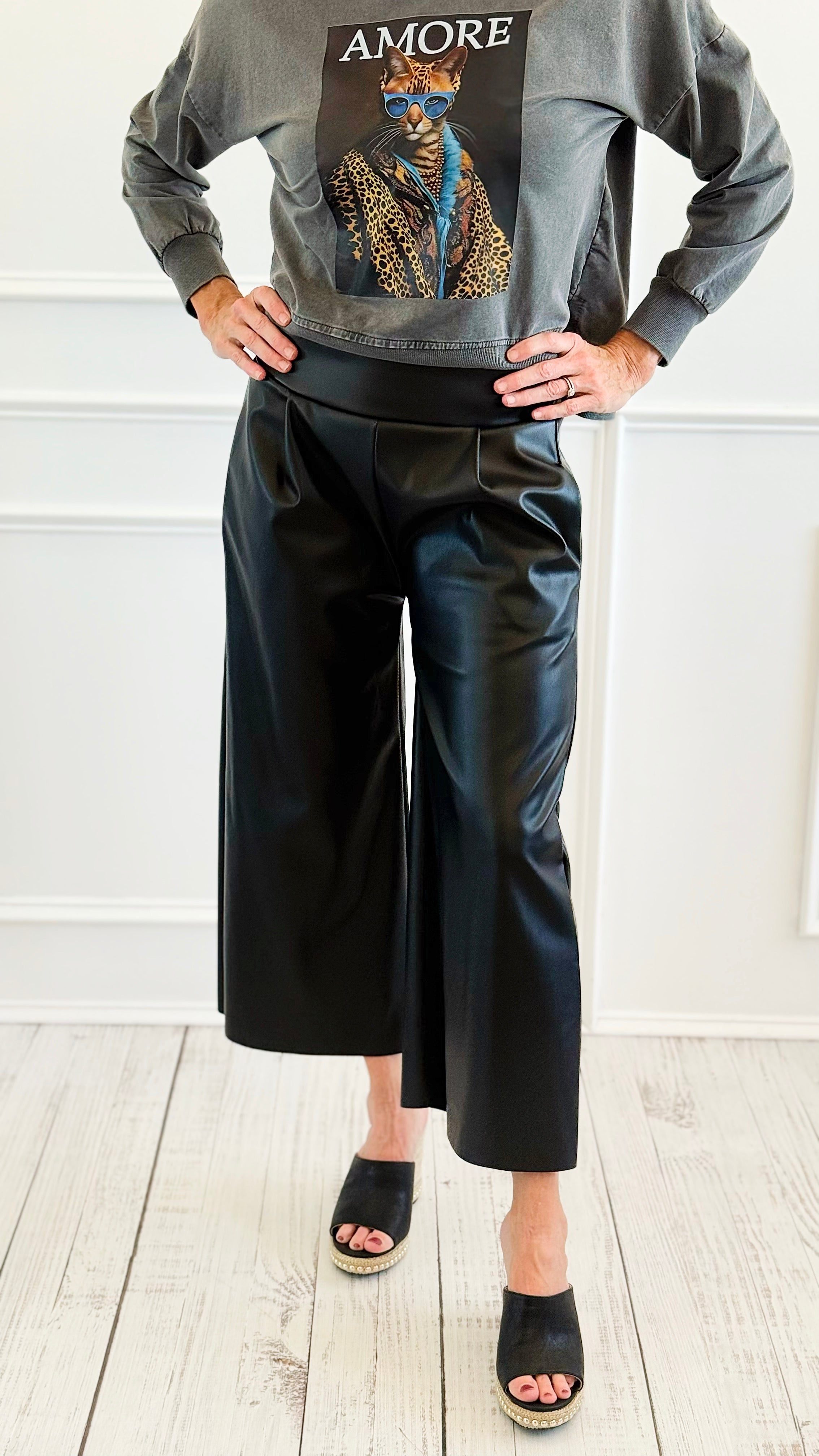 Allure Faux Leather Italian Wide- Leg Pant-100 Pants-AZUL MONACO-Coastal Bloom Boutique, find the trendiest versions of the popular styles and looks Located in Indialantic, FL