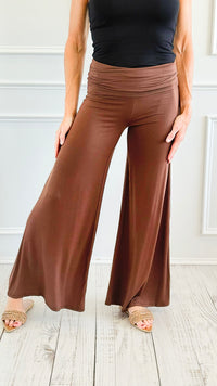 Fold Over Waist Comfy Palazzo Pants-Brown-100 Pants-Zenana-Coastal Bloom Boutique, find the trendiest versions of the popular styles and looks Located in Indialantic, FL