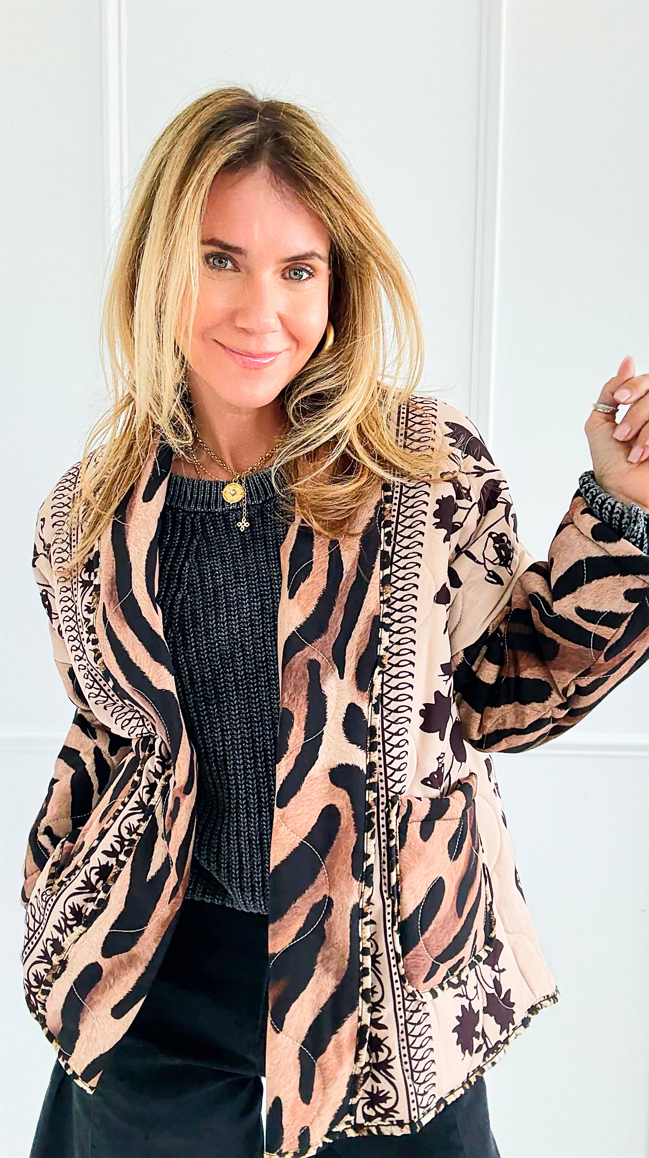 Floral Vines Italian Quilted Jacket-160 Jackets-Italianissimo-Coastal Bloom Boutique, find the trendiest versions of the popular styles and looks Located in Indialantic, FL