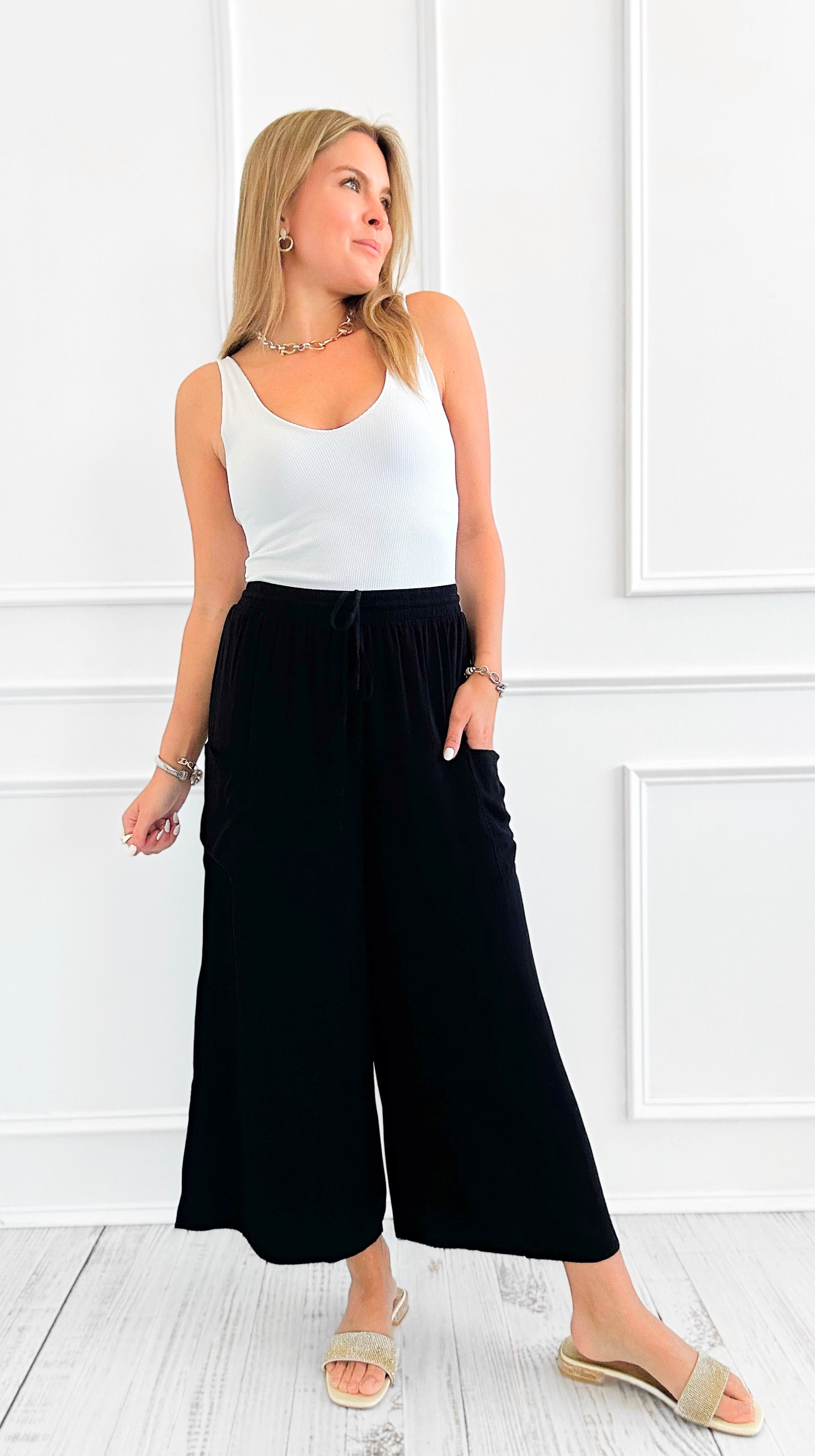 Laid-Back Luxe Wide Leg Cargo Pants - Black-170 Bottoms-DOE AND RAE-Coastal Bloom Boutique, find the trendiest versions of the popular styles and looks Located in Indialantic, FL