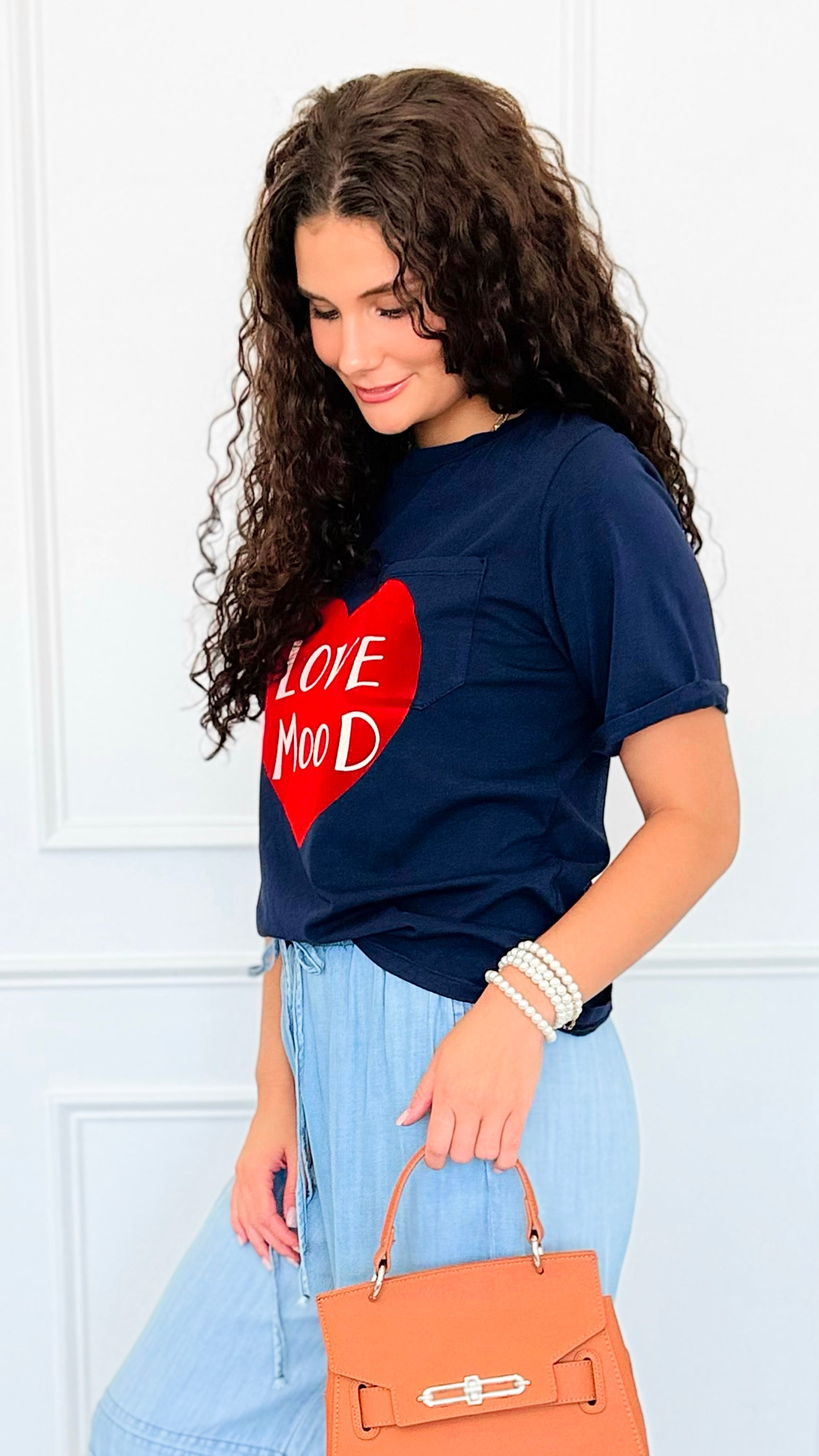 Love Mood Italian Graphic tee- Navy-110 short Sleeve Top-V SKY-Coastal Bloom Boutique, find the trendiest versions of the popular styles and looks Located in Indialantic, FL