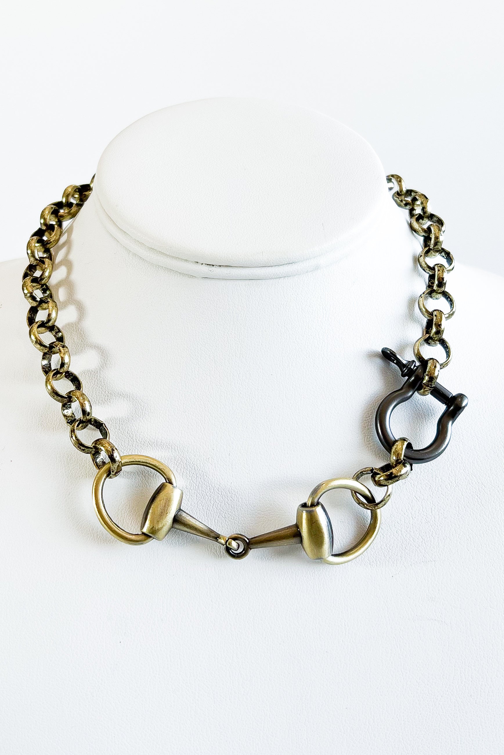 Pre Order CB Custom Double Horsebit Necklace - Bronze/Hematite-230 Jewelry-Holly-Coastal Bloom Boutique, find the trendiest versions of the popular styles and looks Located in Indialantic, FL