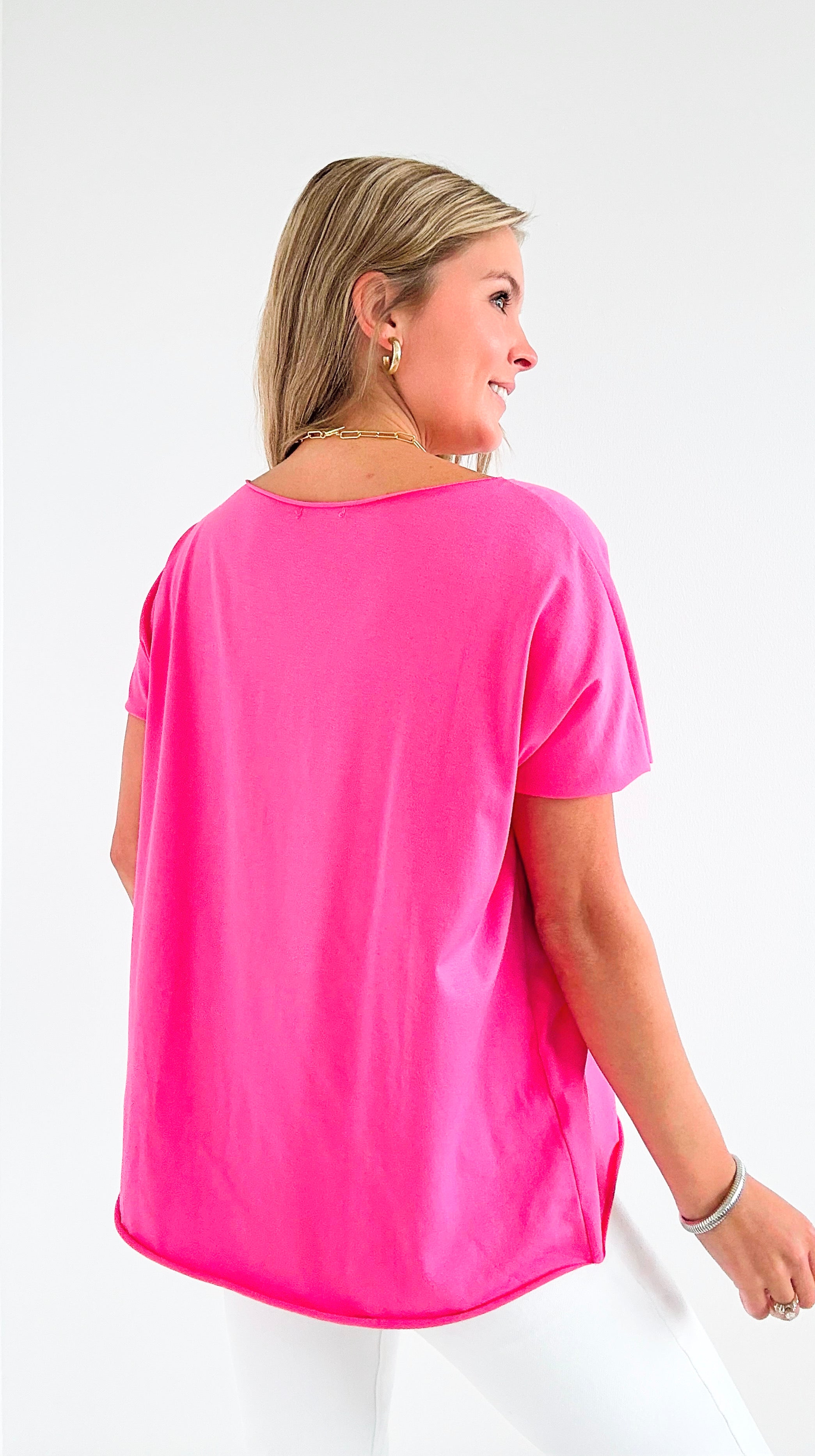 Easy Breezy Italian tee - Fuchsia-110 Short Sleeve Tops-Italianissimo/ AZARA-Coastal Bloom Boutique, find the trendiest versions of the popular styles and looks Located in Indialantic, FL