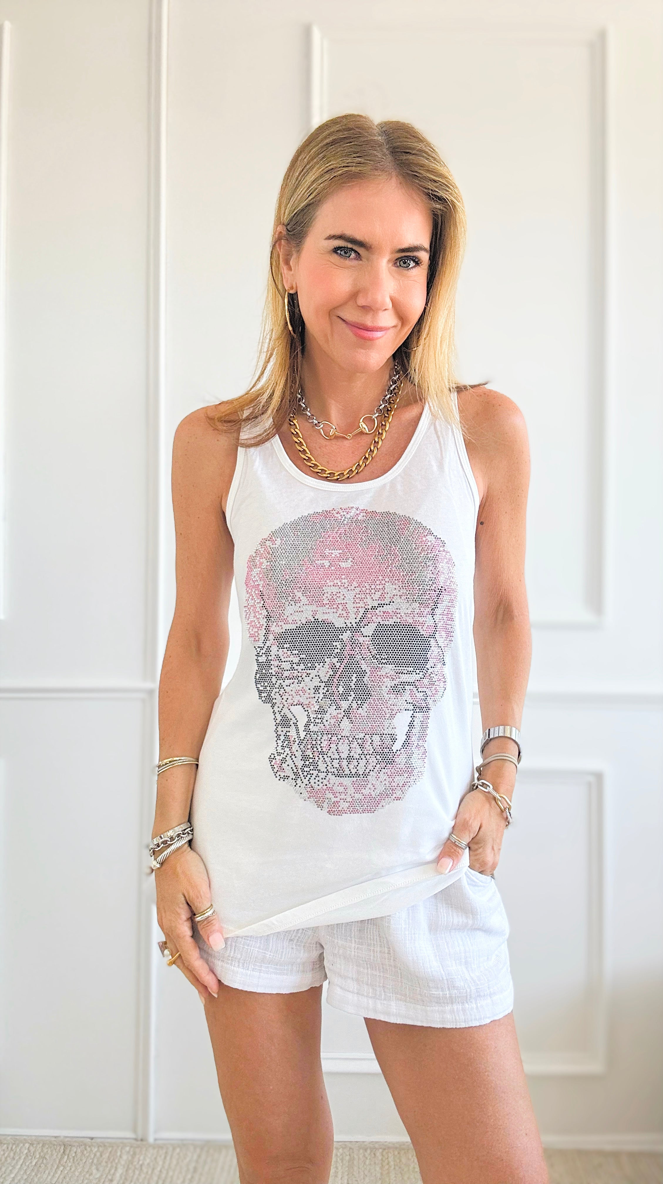 CUSTOM Pink Skull Classic Tank-130 Long Sleeve Tops-HOLLY / CB-Coastal Bloom Boutique, find the trendiest versions of the popular styles and looks Located in Indialantic, FL