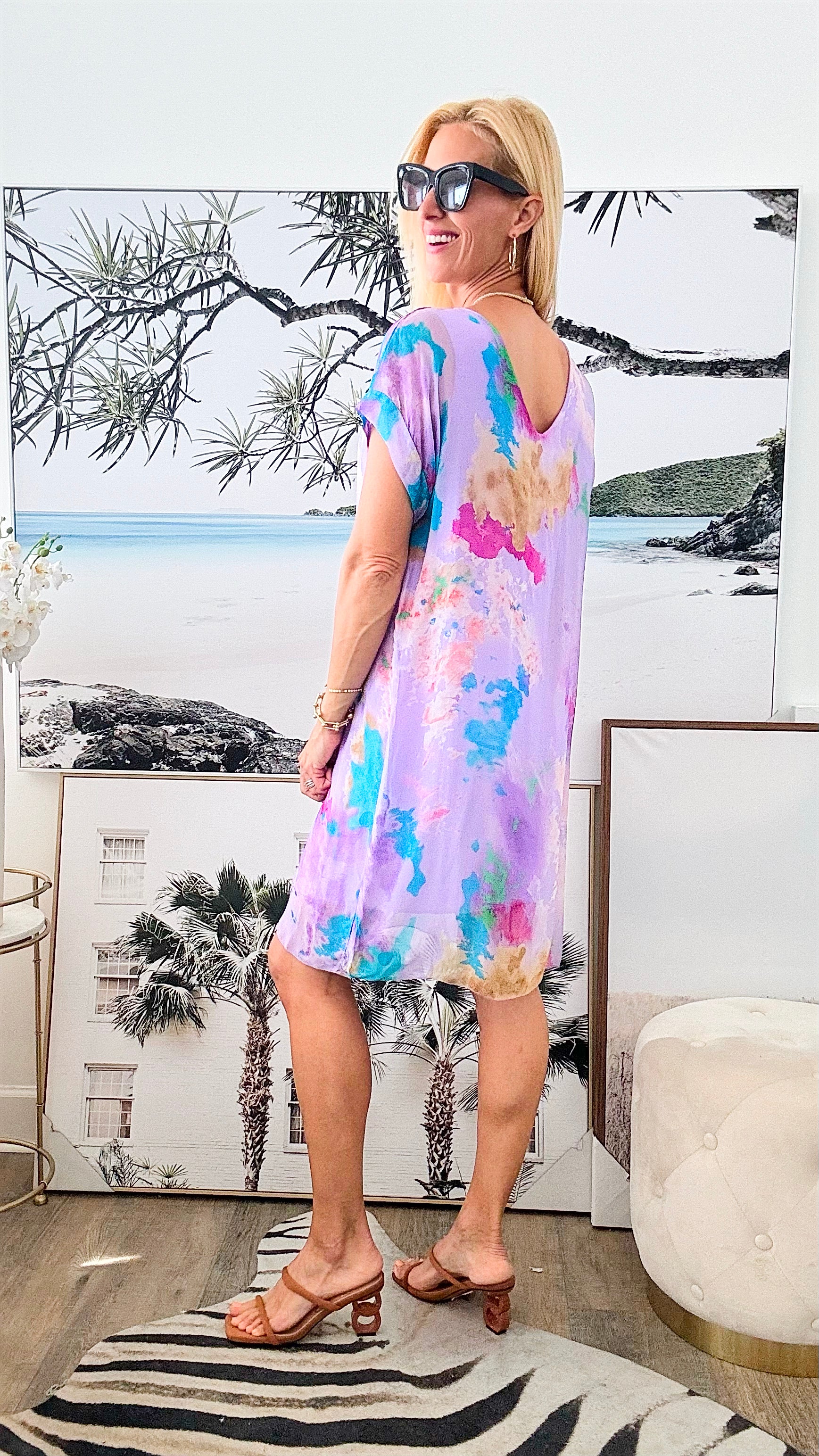 Splash Of Color Sheer Italian Dress-100 Sleeveless Tops-moda italia-Coastal Bloom Boutique, find the trendiest versions of the popular styles and looks Located in Indialantic, FL