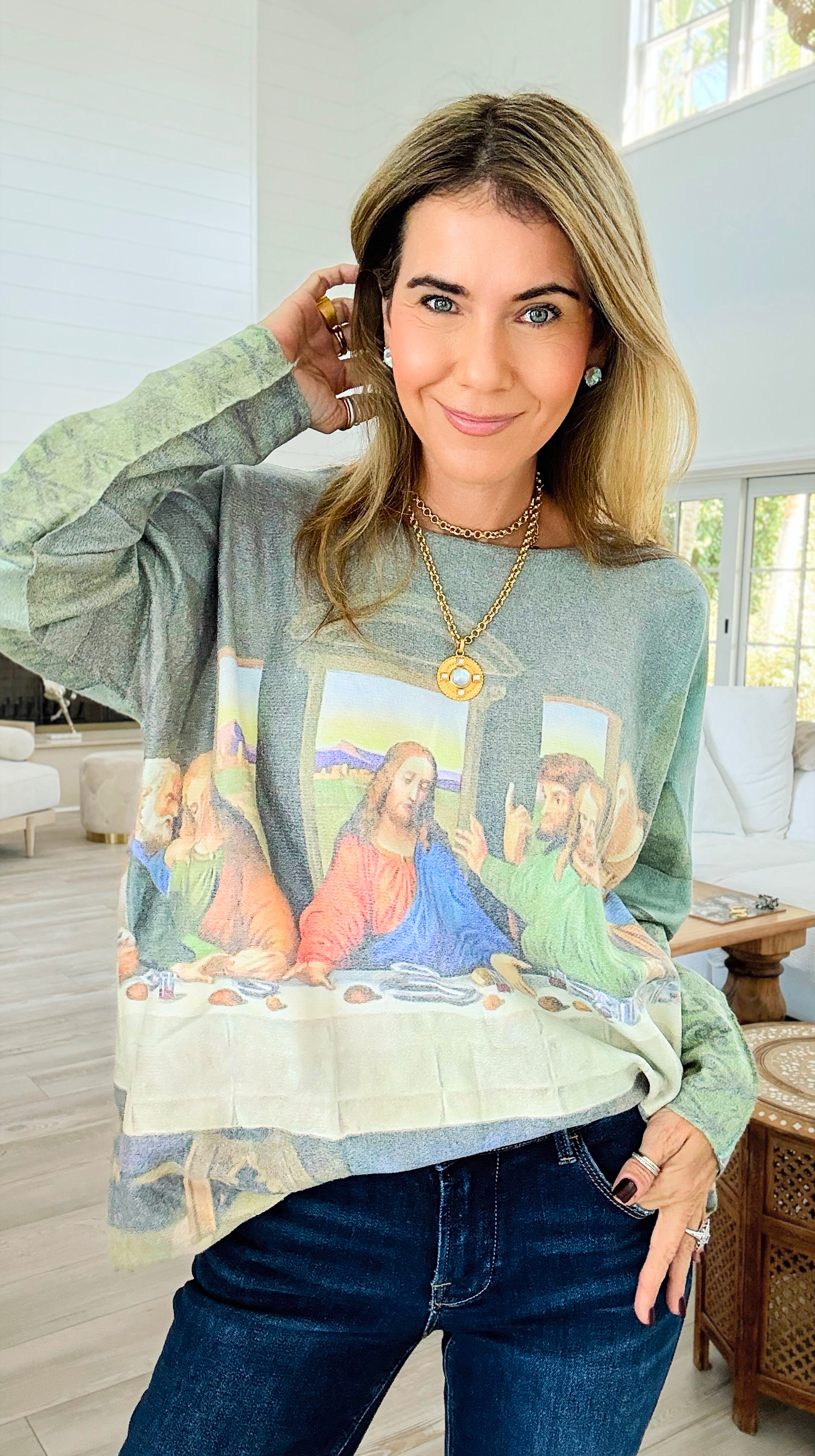 The Last Supper Italian Boatneck Sweater-140 Sweaters-SORPRESA-Coastal Bloom Boutique, find the trendiest versions of the popular styles and looks Located in Indialantic, FL