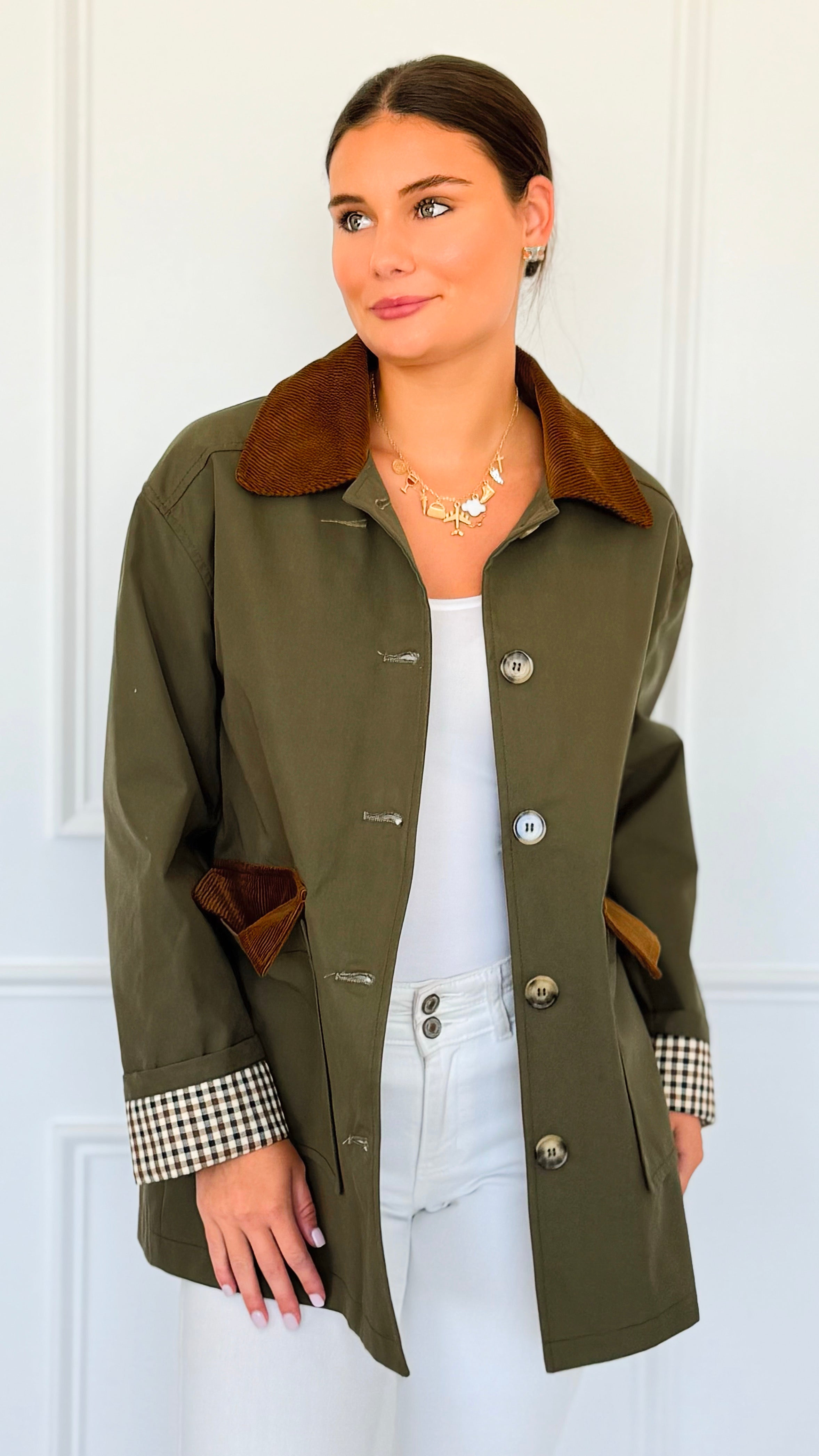 Corduroy Detail Utility Jacket-160 Jackets-AZUL MONACO-Coastal Bloom Boutique, find the trendiest versions of the popular styles and looks Located in Indialantic, FL