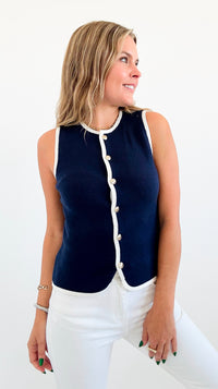 Contrast Trim Sweater Vest-100 Sleeveless Tops-Blu Pepper-Coastal Bloom Boutique, find the trendiest versions of the popular styles and looks Located in Indialantic, FL
