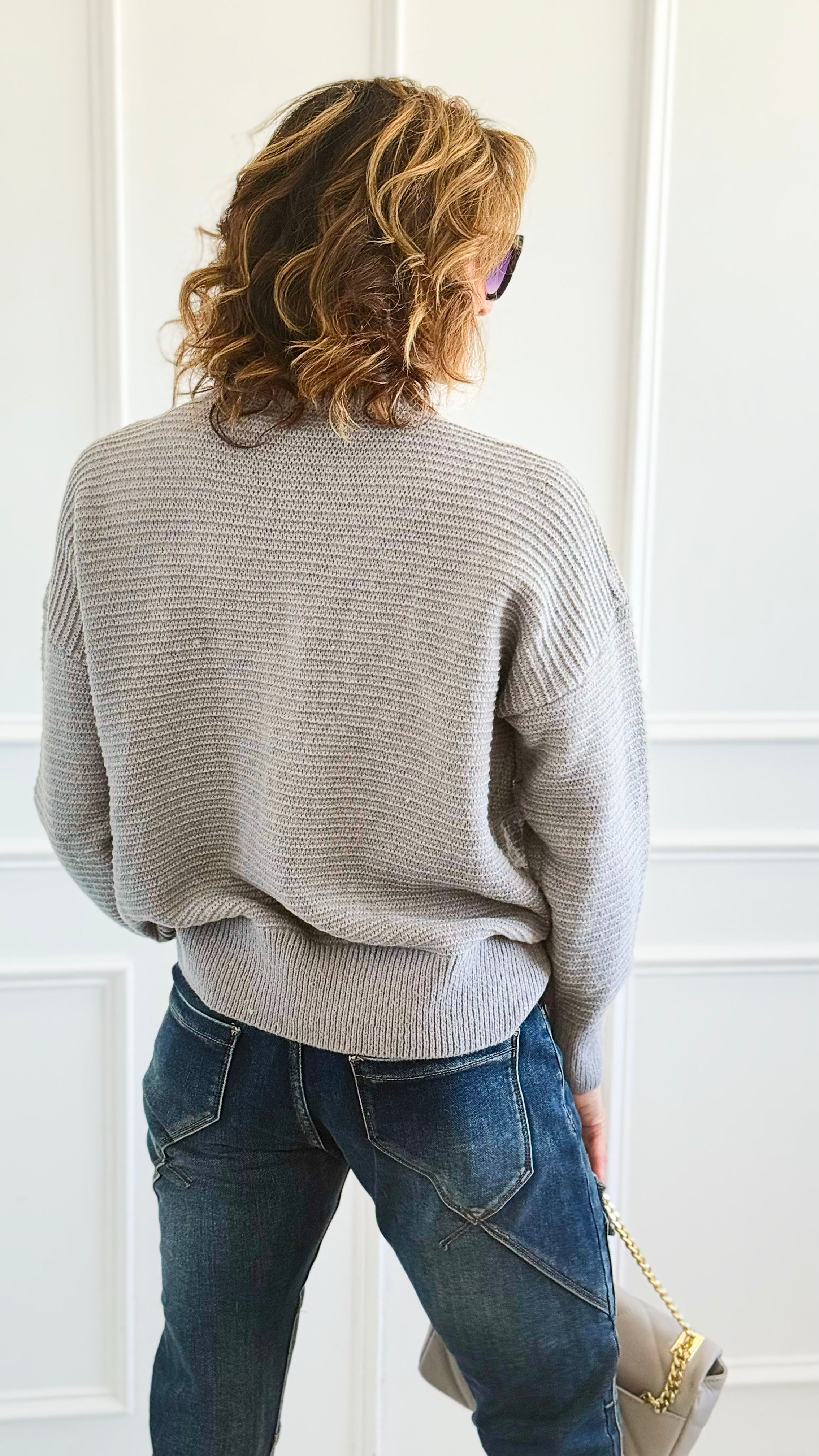 Sequin Blossom Italian Knit Sweater- Grey-140 Sweaters-AZUL MONACO-Coastal Bloom Boutique, find the trendiest versions of the popular styles and looks Located in Indialantic, FL