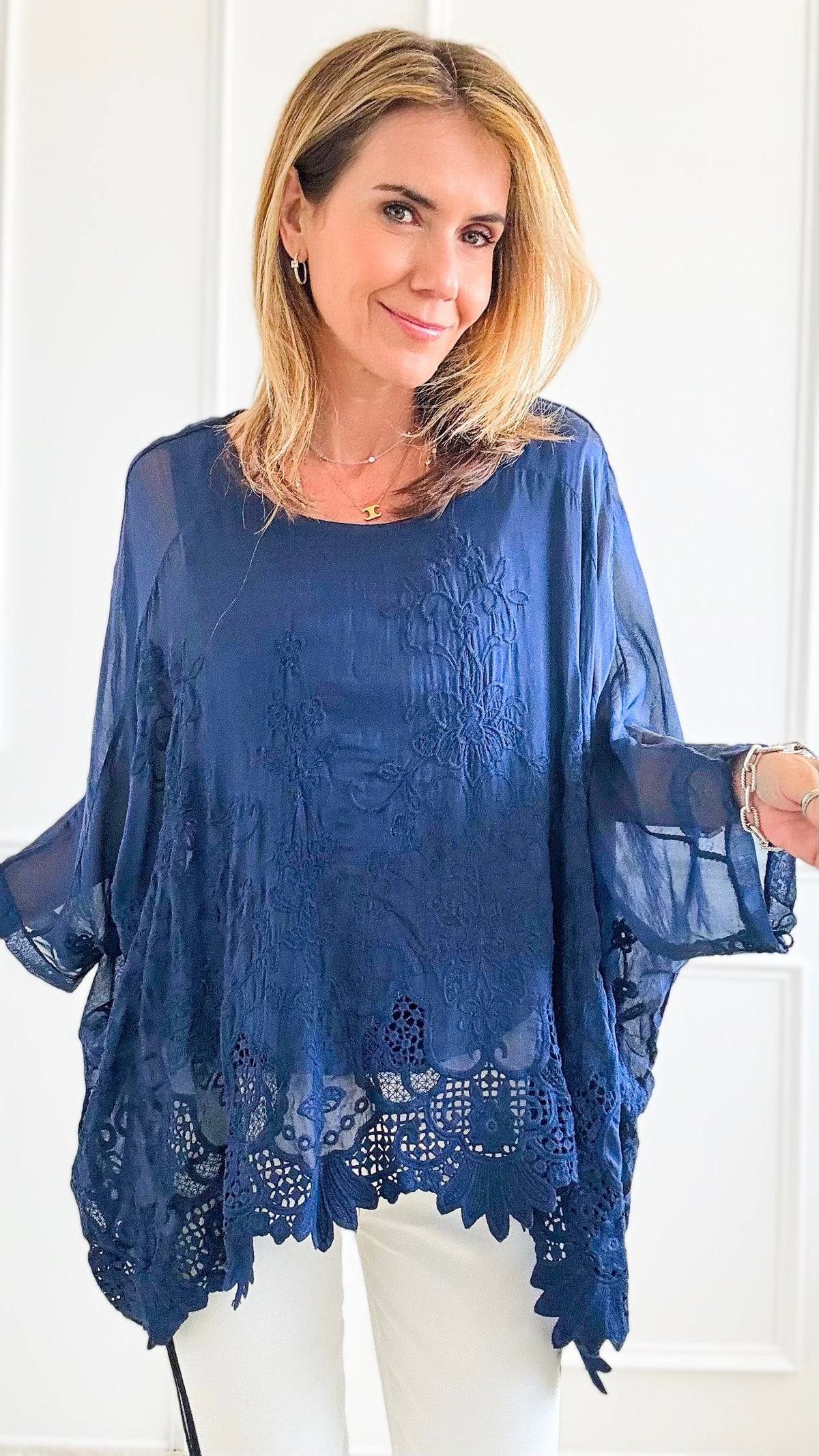 Dreamy Mirage Italian Blouse - Navy-170 Bottoms-Tempo-Coastal Bloom Boutique, find the trendiest versions of the popular styles and looks Located in Indialantic, FL