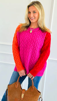 Contrast Colors Cable Knit Sweater-140 Sweaters-ROUSSEAU-Coastal Bloom Boutique, find the trendiest versions of the popular styles and looks Located in Indialantic, FL