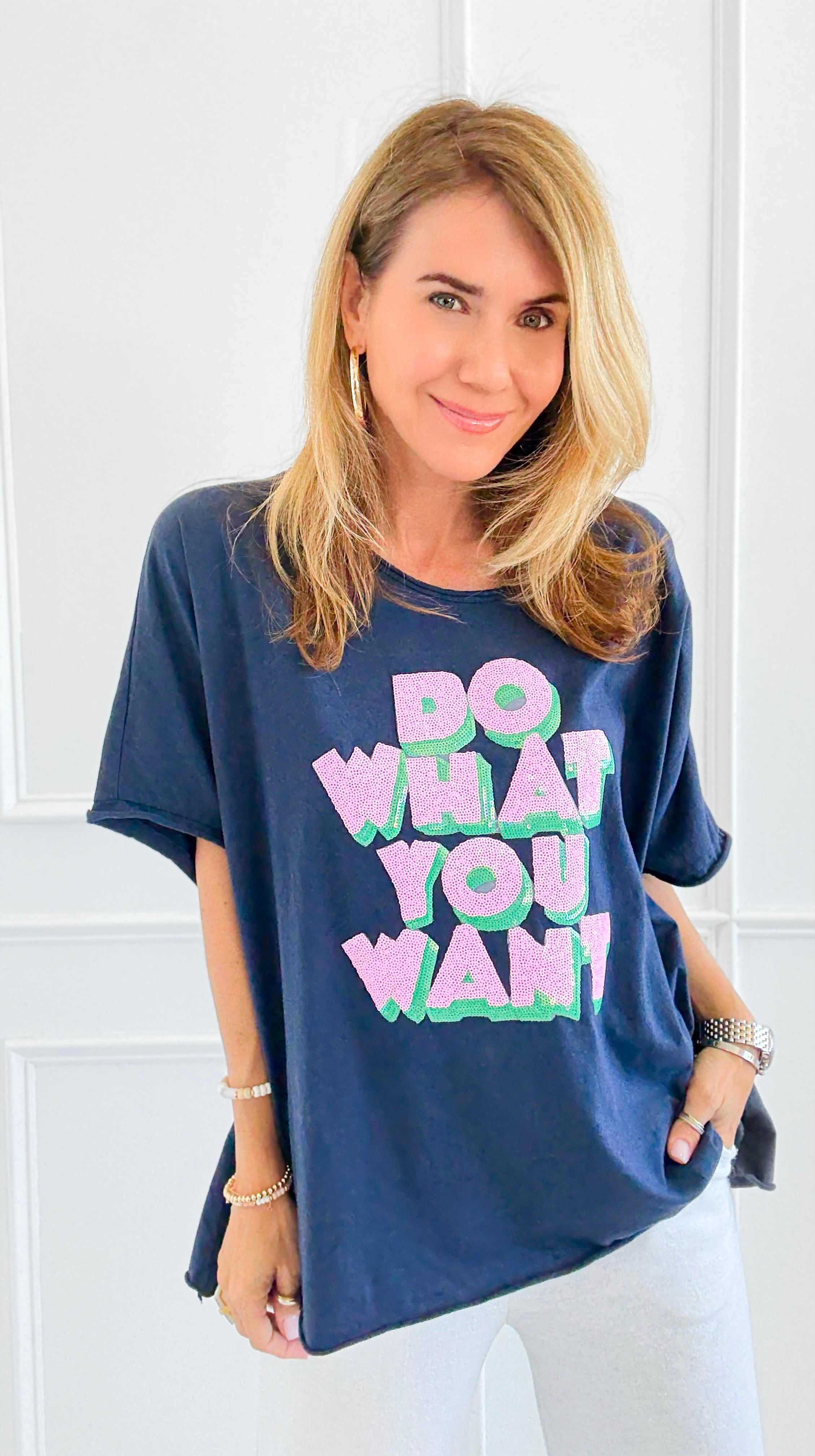 CB Custom - Permission Granted Italian Sequin Top-110 short Sleeve Top-Italianissimo / Holly-Coastal Bloom Boutique, find the trendiest versions of the popular styles and looks Located in Indialantic, FL