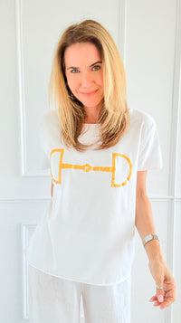 Chic Equestrian Italian Graphic tee- White/Gold-110 Short Sleeve Tops-Italianissimo-Coastal Bloom Boutique, find the trendiest versions of the popular styles and looks Located in Indialantic, FL