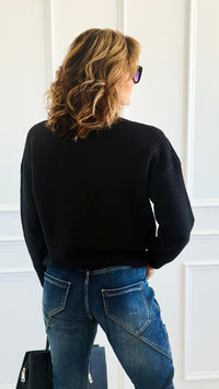 Sequin Blossom Italian Knit Sweater- Black-140 Sweaters-AZUL MONACO-Coastal Bloom Boutique, find the trendiest versions of the popular styles and looks Located in Indialantic, FL