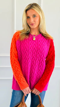 Contrast Colors Cable Knit Sweater-140 Sweaters-ROUSSEAU-Coastal Bloom Boutique, find the trendiest versions of the popular styles and looks Located in Indialantic, FL