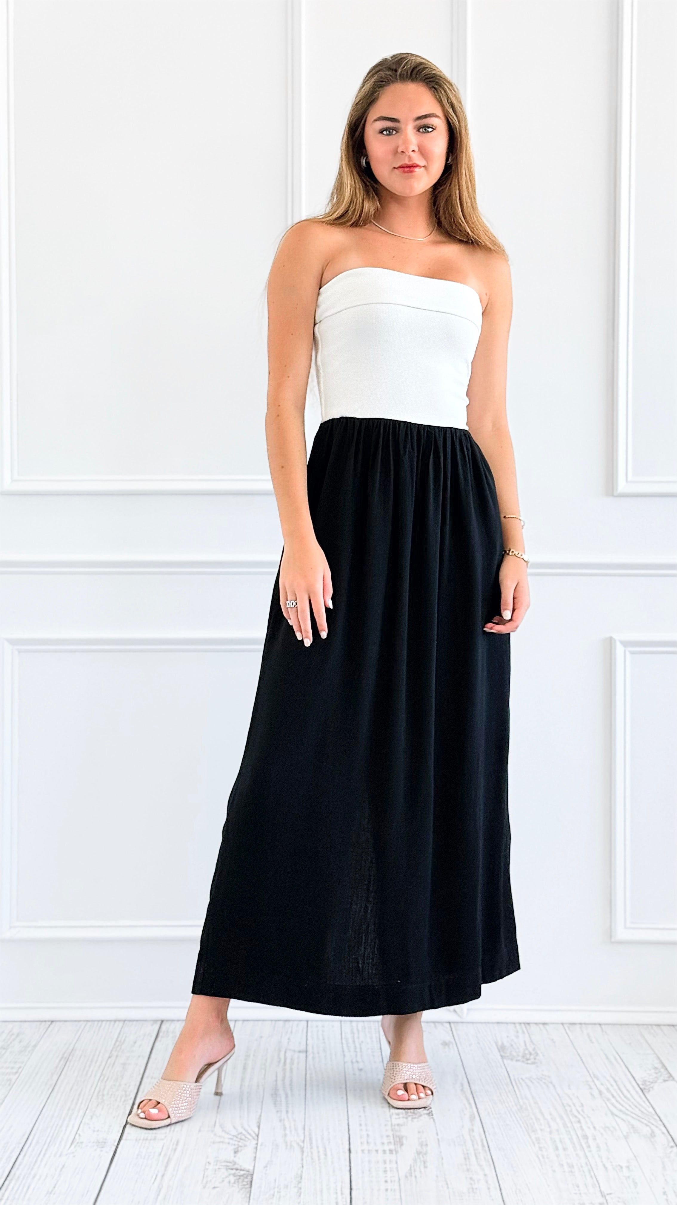 Two-Tone Strapless Maxi Dress-200 Dresses/Jumpsuits/Rompers-HYFVE-Coastal Bloom Boutique, find the trendiest versions of the popular styles and looks Located in Indialantic, FL