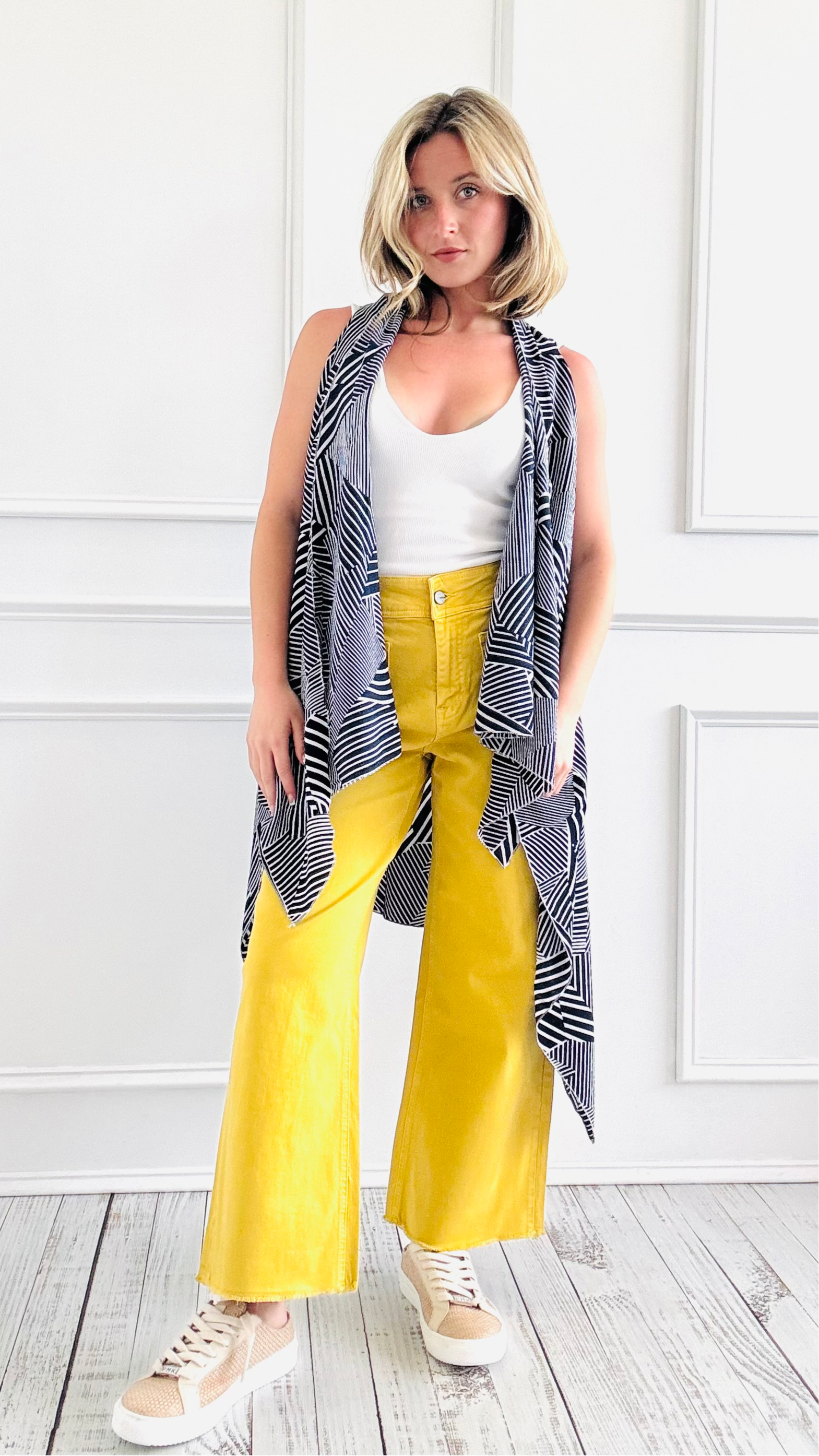 Geo Lines Open Drape Vest-150 Cardigans/Layers-Designer House-Coastal Bloom Boutique, find the trendiest versions of the popular styles and looks Located in Indialantic, FL