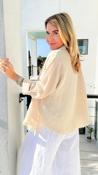 Monteray Edge Frayed Blouse Top - Lt. Beige-110 Long Sleeve Tops-Zenana-Coastal Bloom Boutique, find the trendiest versions of the popular styles and looks Located in Indialantic, FL