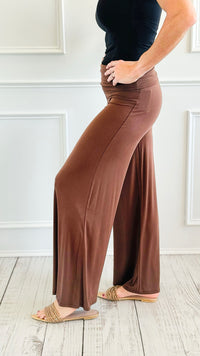 Fold Over Waist Comfy Palazzo Pants-Brown-100 Pants-Zenana-Coastal Bloom Boutique, find the trendiest versions of the popular styles and looks Located in Indialantic, FL