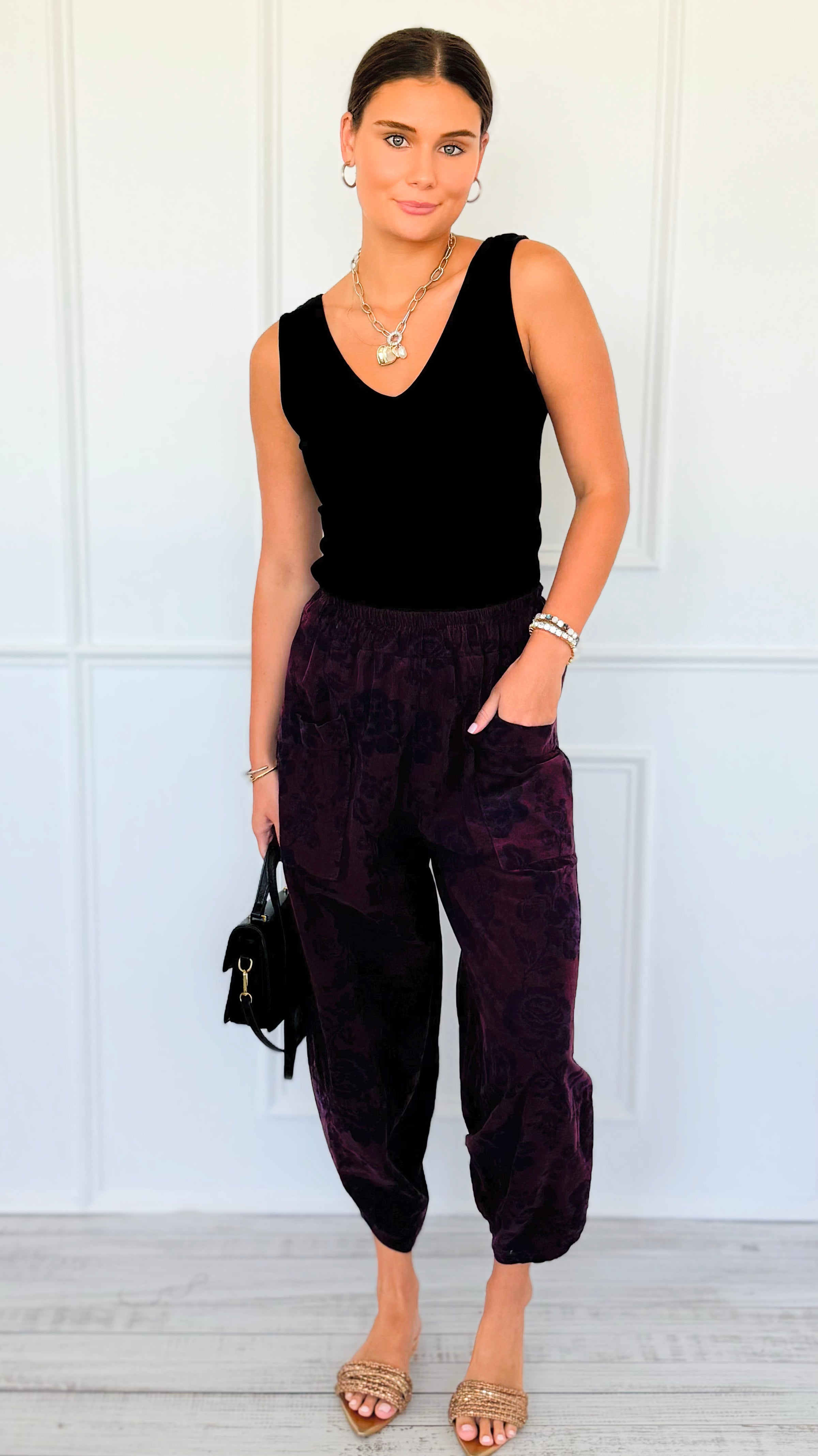 Floral Fade Italian Barrel Pant- Plum-100 Pants-AZUL MONACO-Coastal Bloom Boutique, find the trendiest versions of the popular styles and looks Located in Indialantic, FL